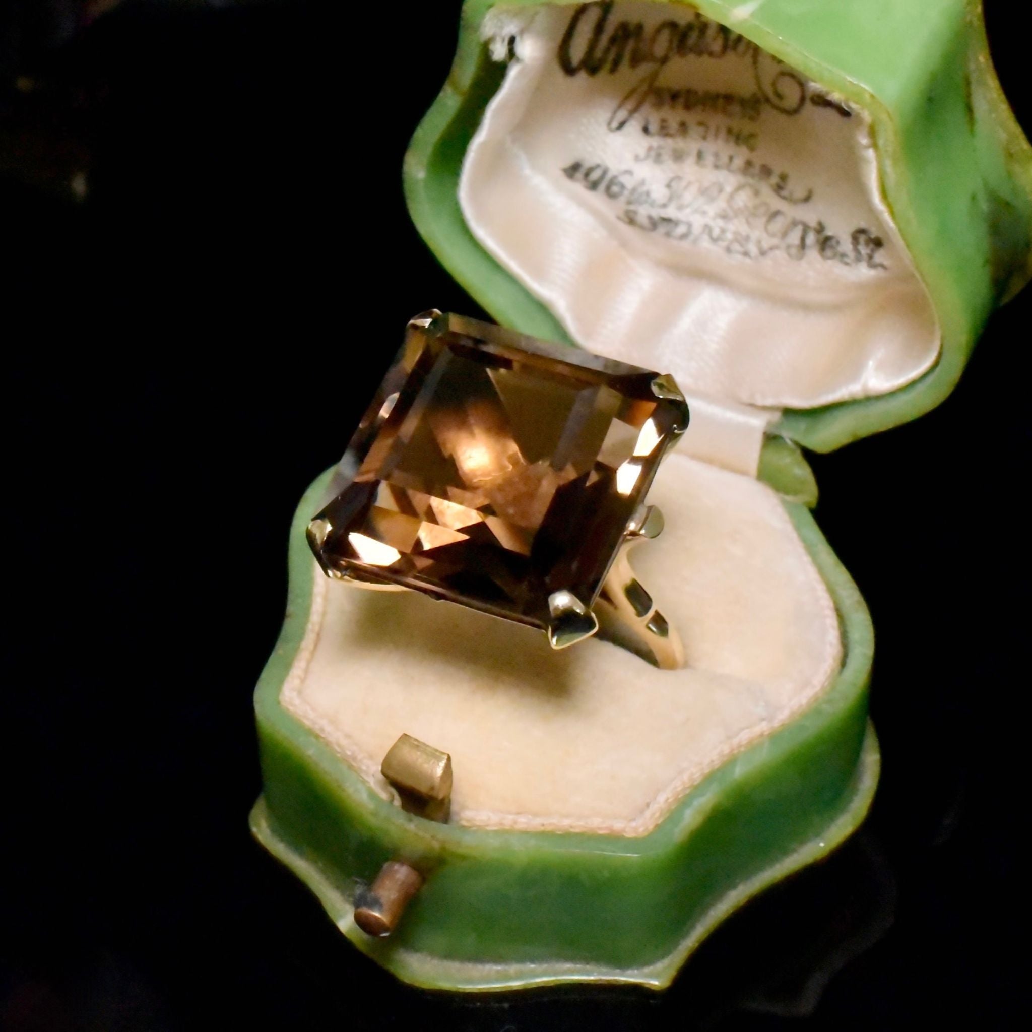Fabulous Vintage Retro Style 9ct Yellow Gold And Smoky Quartz Ring - London 1972
