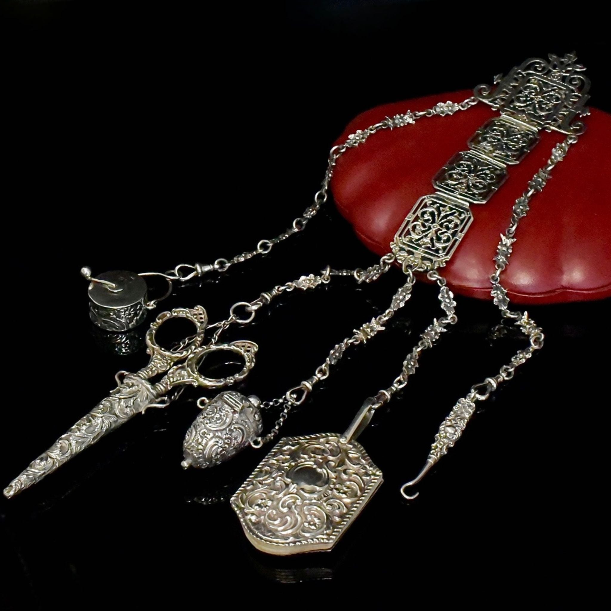 Fabulous Antique Victorian Sterling Silver Chatelaine - Circa 1890’s-1900’s