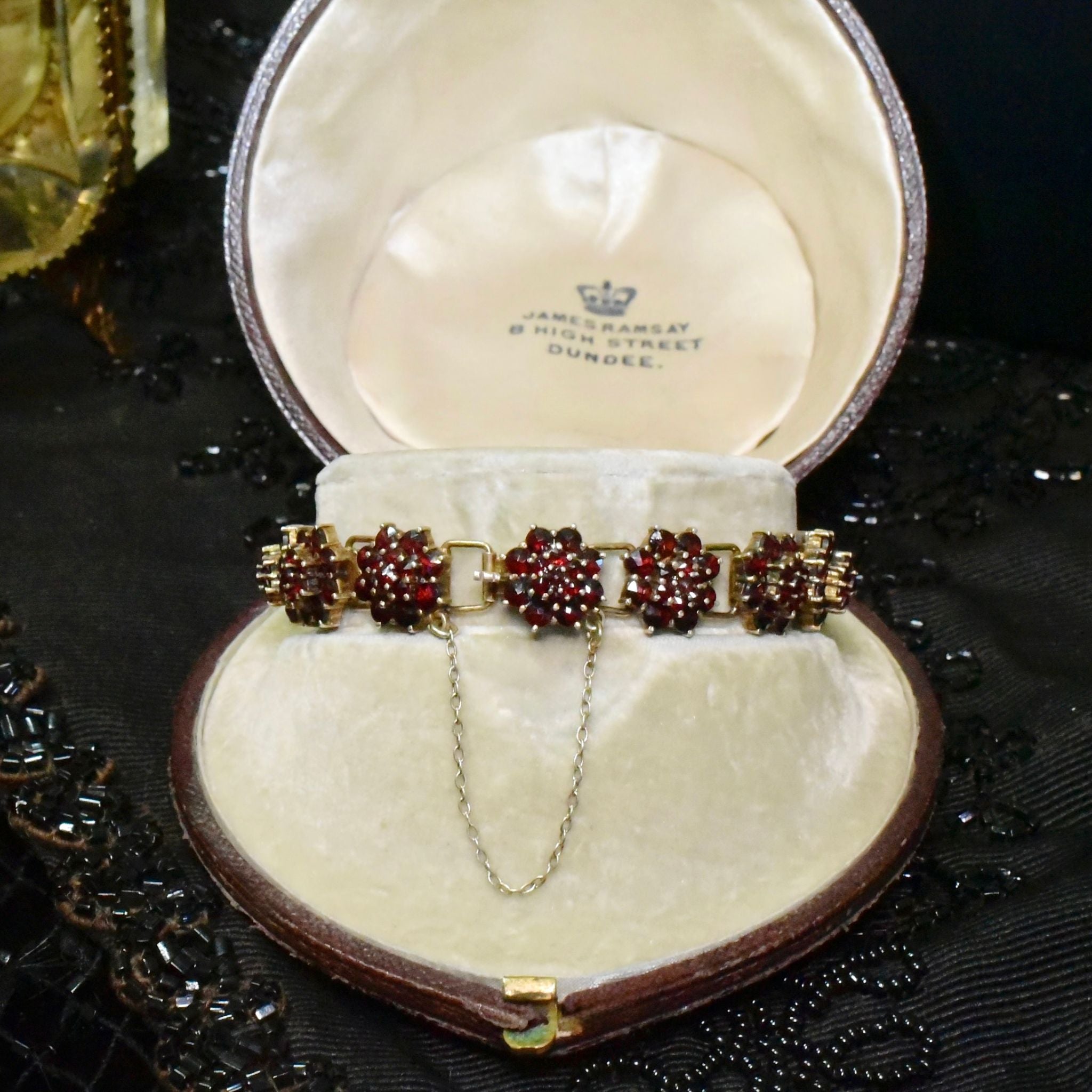 Antique Edwardian/Art Deco Era Austrian 900 Silver Gilt Bohemian Garnet Bracelet Circa 1915-1930
