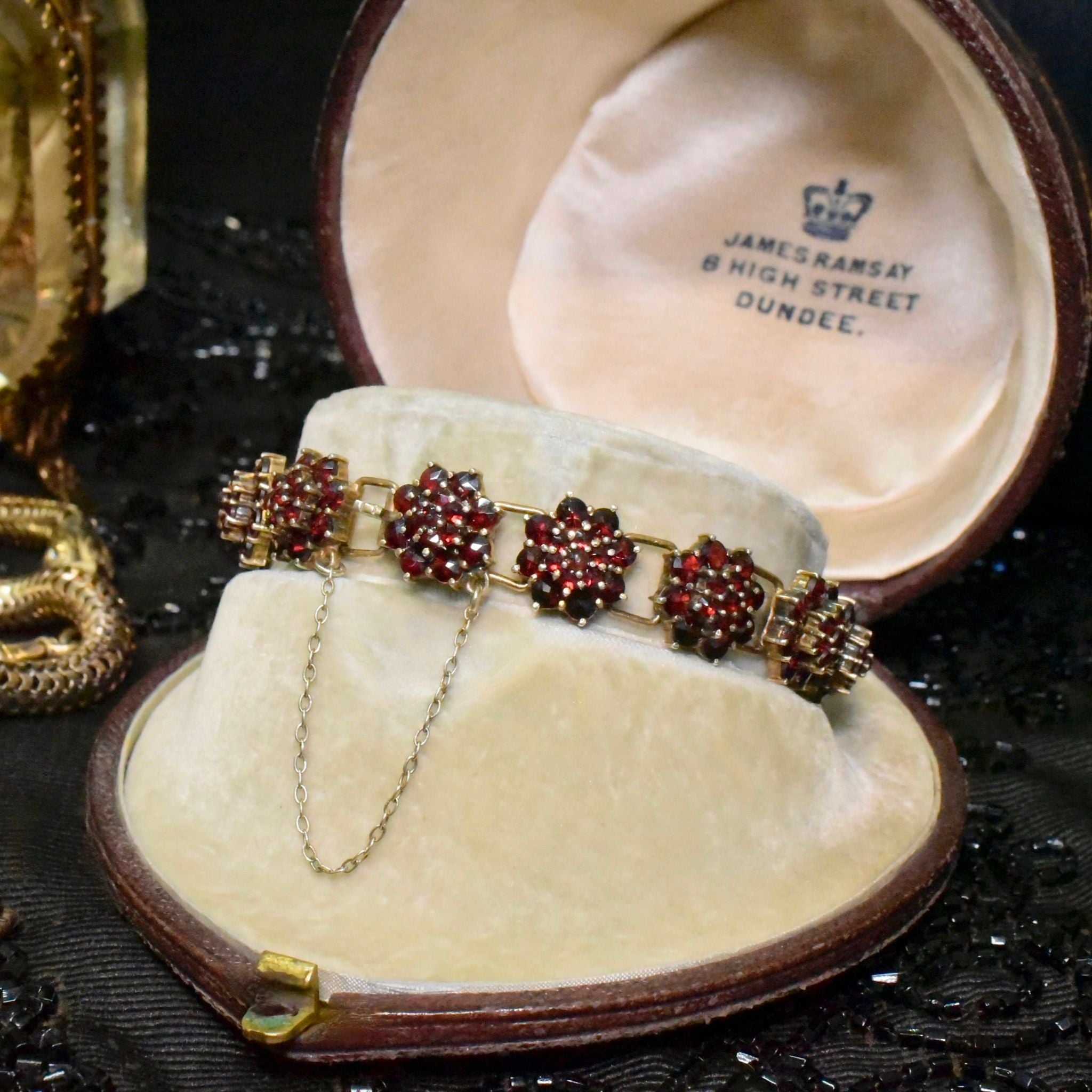 Antique Edwardian/Art Deco Era Austrian 900 Silver Gilt Bohemian Garnet Bracelet Circa 1915-1930