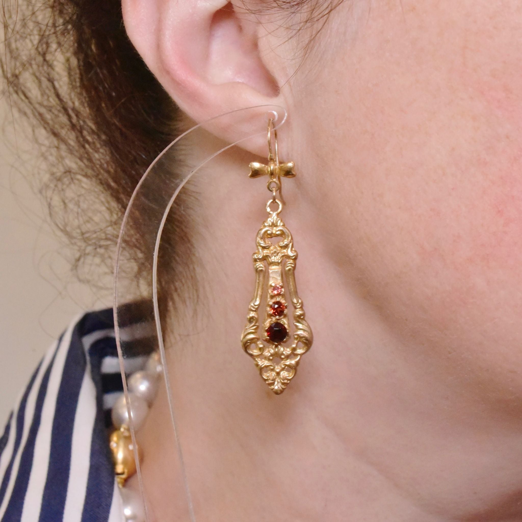 Antique Style Contemporary 9ct Yellow Gold Garnet Drop Earrings
