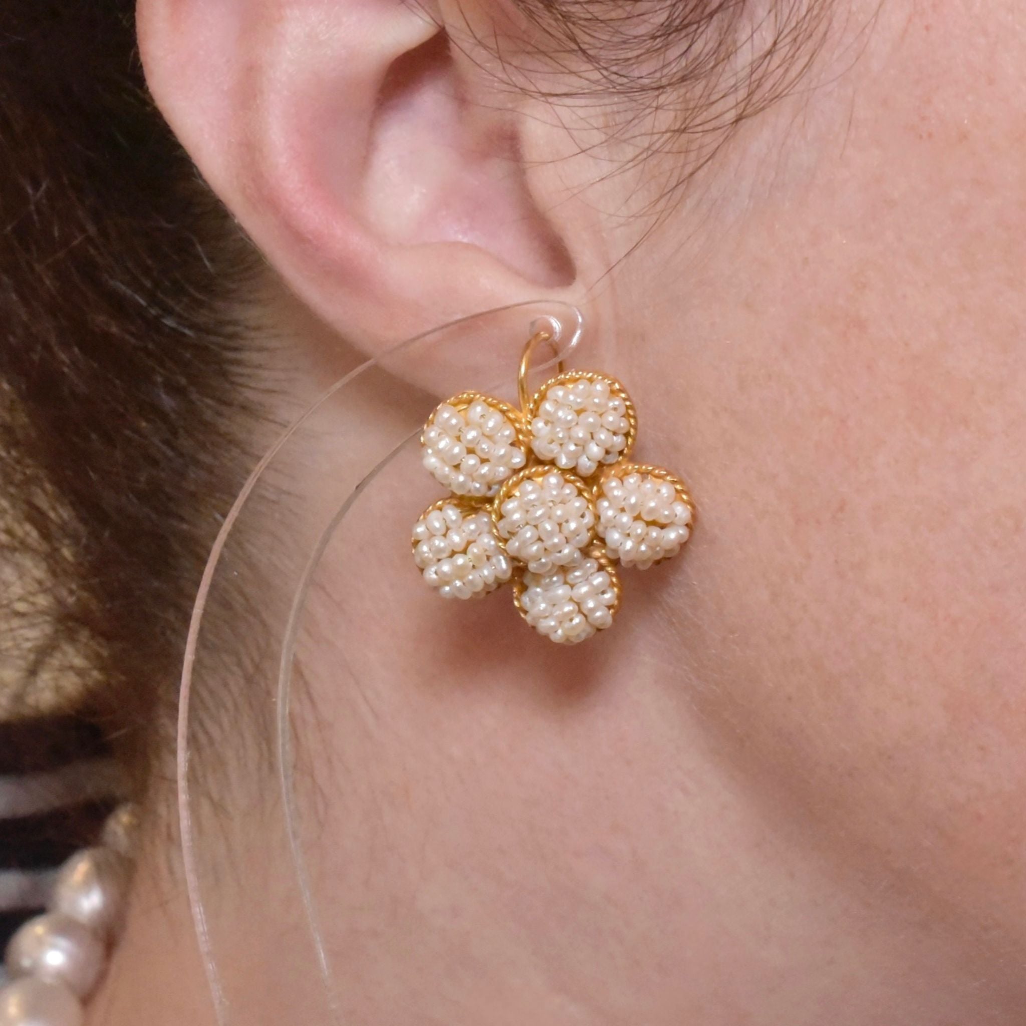 Superb 18ct Yellow Gold Seed Pearl ‘Daisy’ Earrings