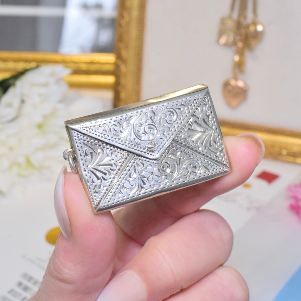 Antique Edwardian Edward VII Sterling Silver Double Stamp Case Pendant By Adie & Lovekin, Birmingham - Circa 1910-20