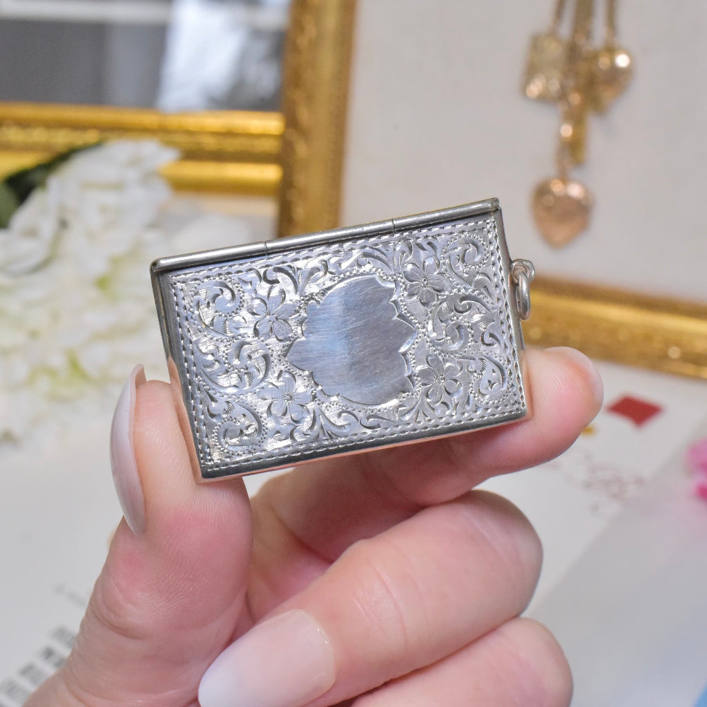 Antique Edwardian Edward VII Sterling Silver Double Stamp Case Pendant By Adie & Lovekin, Birmingham - Circa 1910-20