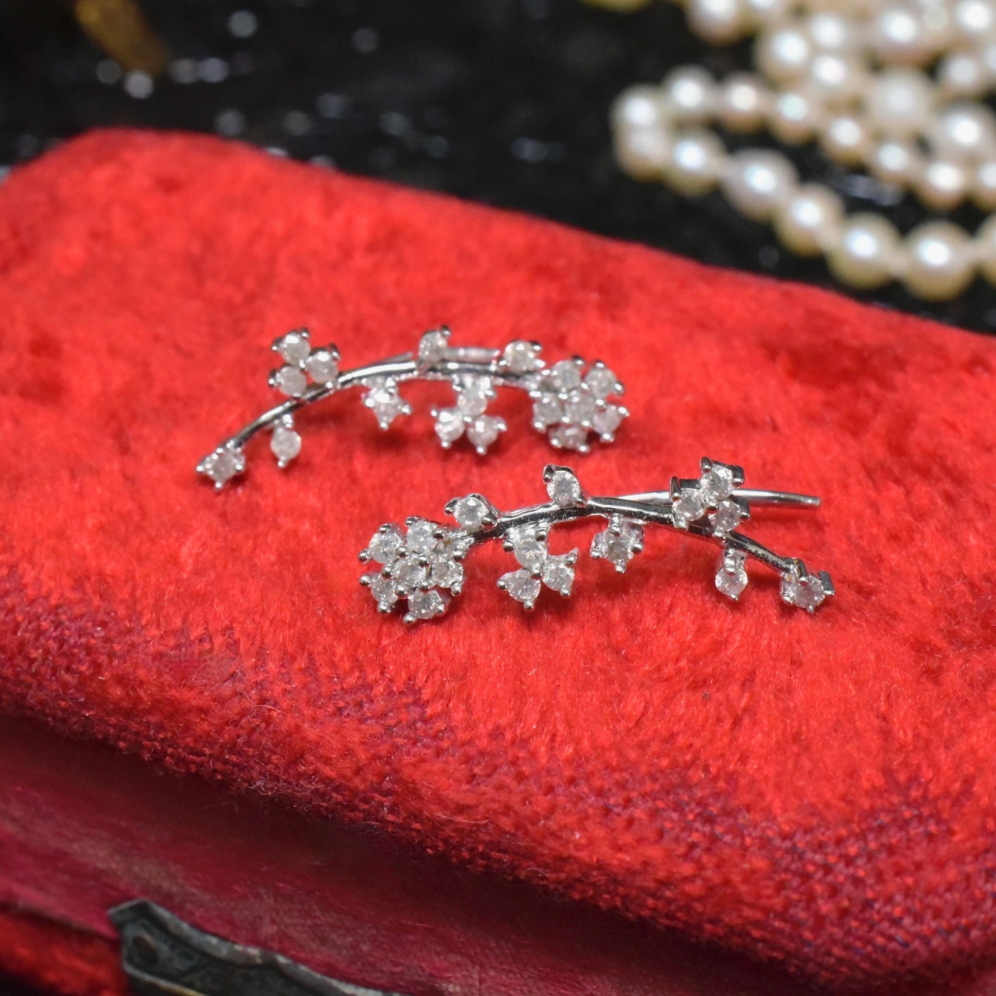 Darling 9ct White Gold And Diamond Floral Sprig Earrings