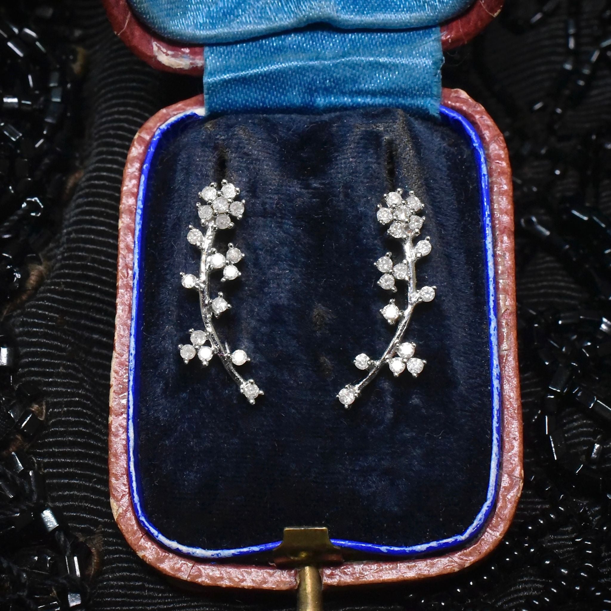 Darling 9ct White Gold And Diamond Floral Sprig Earrings