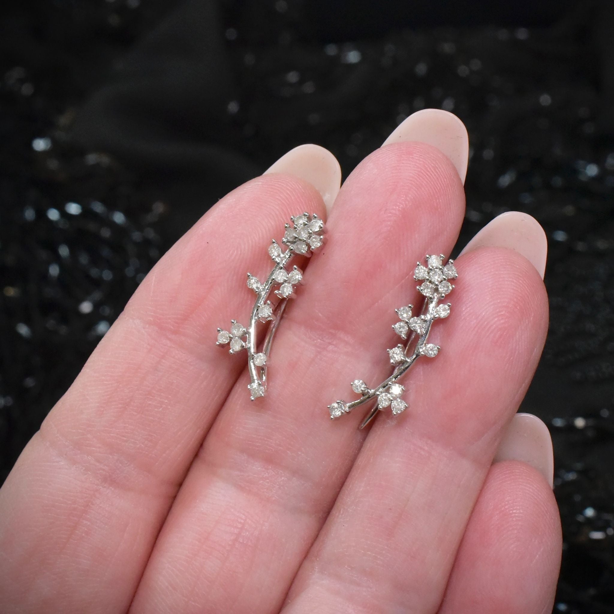 Darling 9ct White Gold And Diamond Floral Sprig Earrings