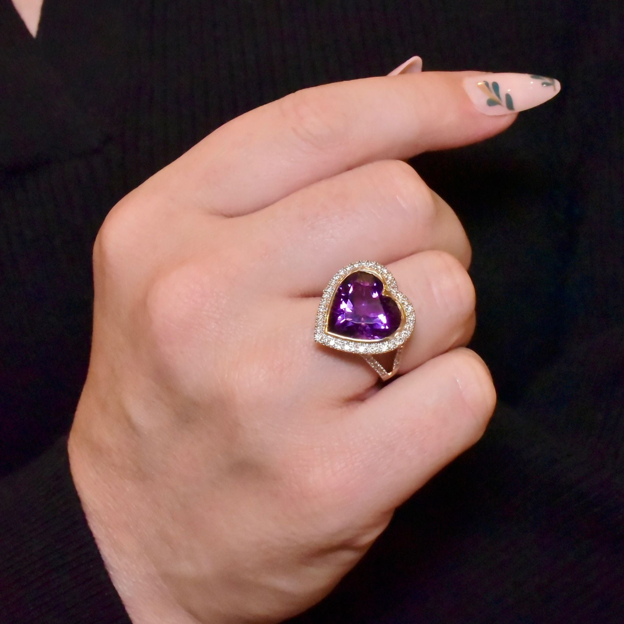Superb 14ct Yellow Gold Heart-Cut Amethyst (6.99ct) And Diamond (0.57ct) Ring Included In Purchase Valuation For $7,659 AUD