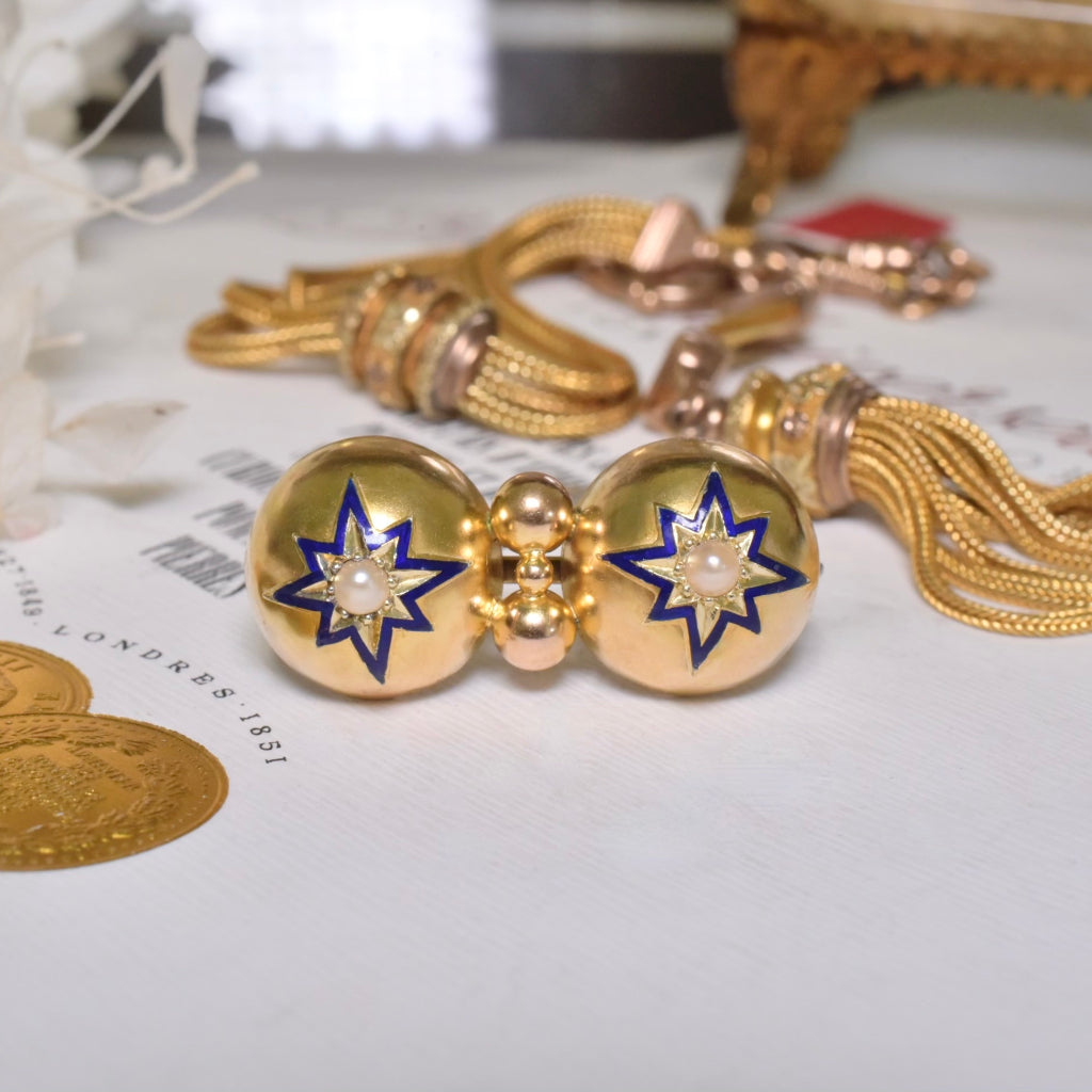 Antique Victorian 18ct Gold, Enamel And Pearl Celestial ‘Starburst’ Brooch