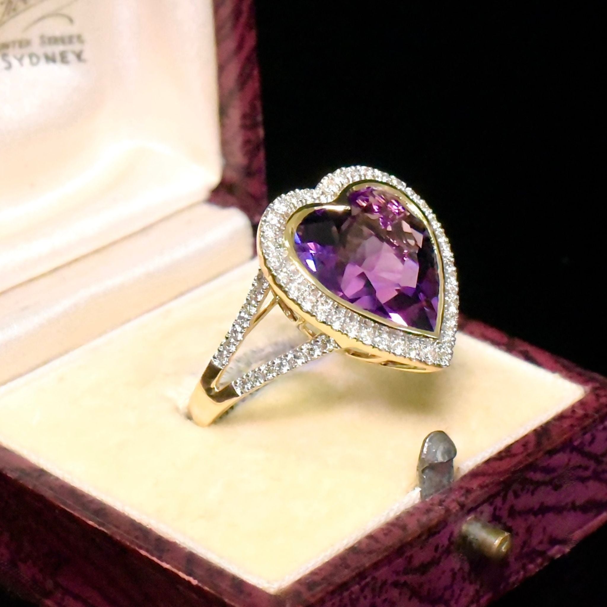 Superb 14ct Yellow Gold Heart-Cut Amethyst (6.99ct) And Diamond (0.57ct) Ring Included In Purchase Valuation For $7,659 AUD