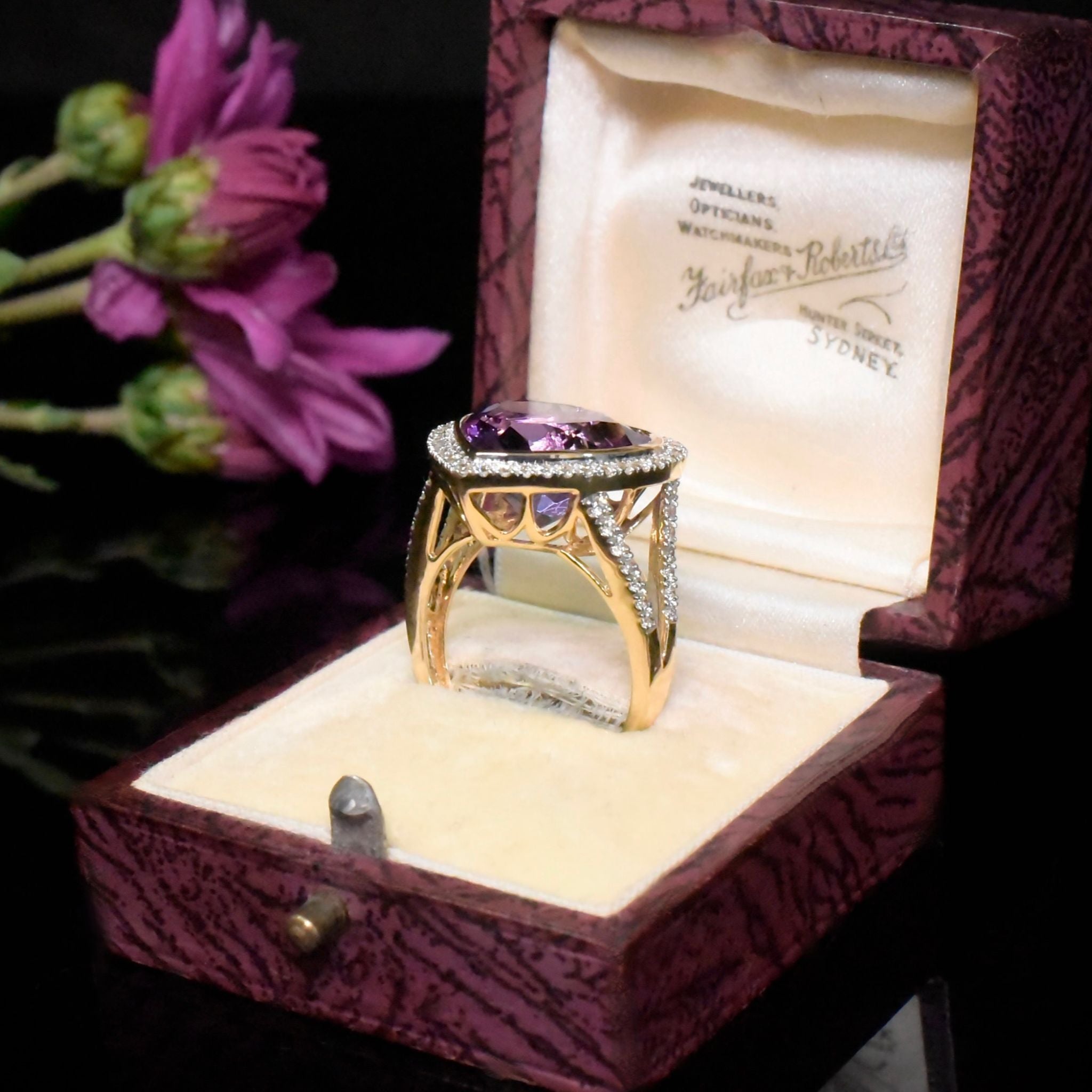 Superb 14ct Yellow Gold Heart-Cut Amethyst (6.99ct) And Diamond (0.57ct) Ring Included In Purchase Valuation For $7,659 AUD
