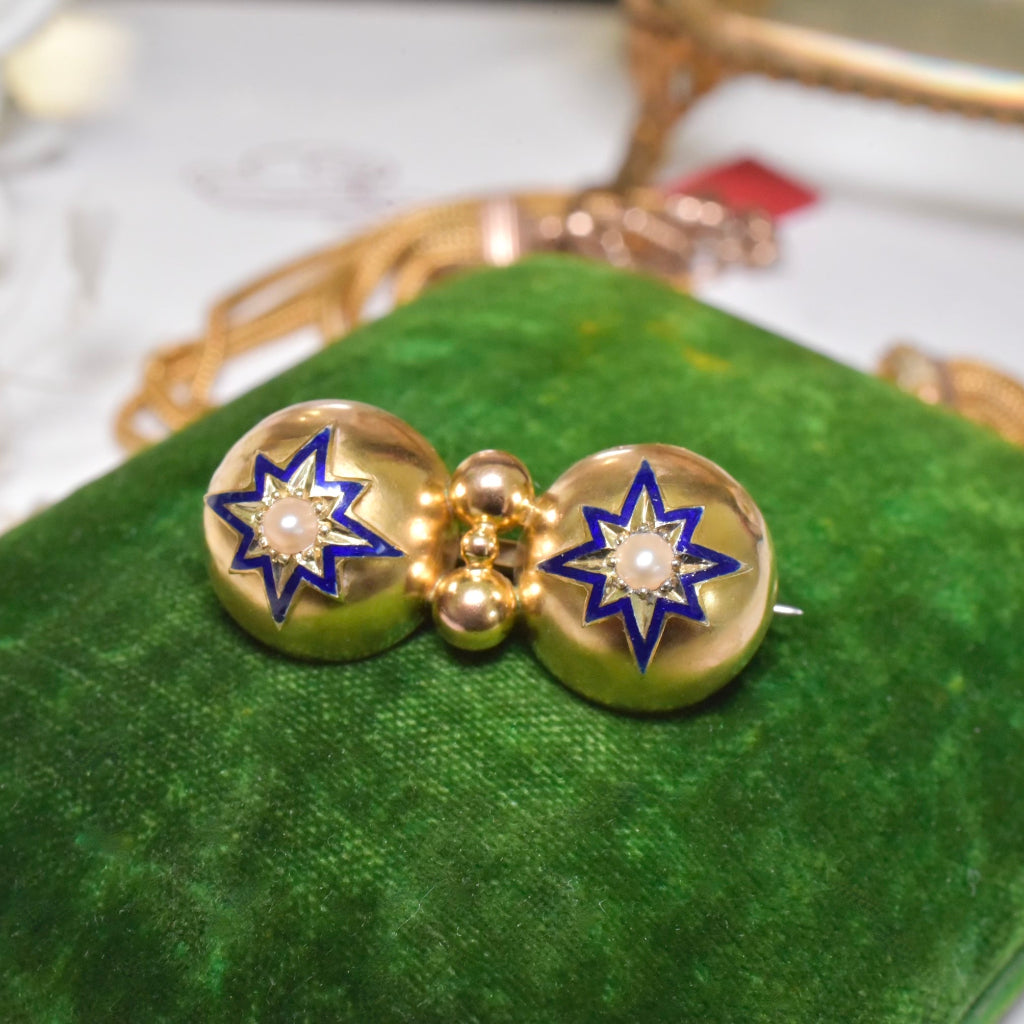 Antique Victorian 18ct Gold, Enamel And Pearl Celestial ‘Starburst’ Brooch
