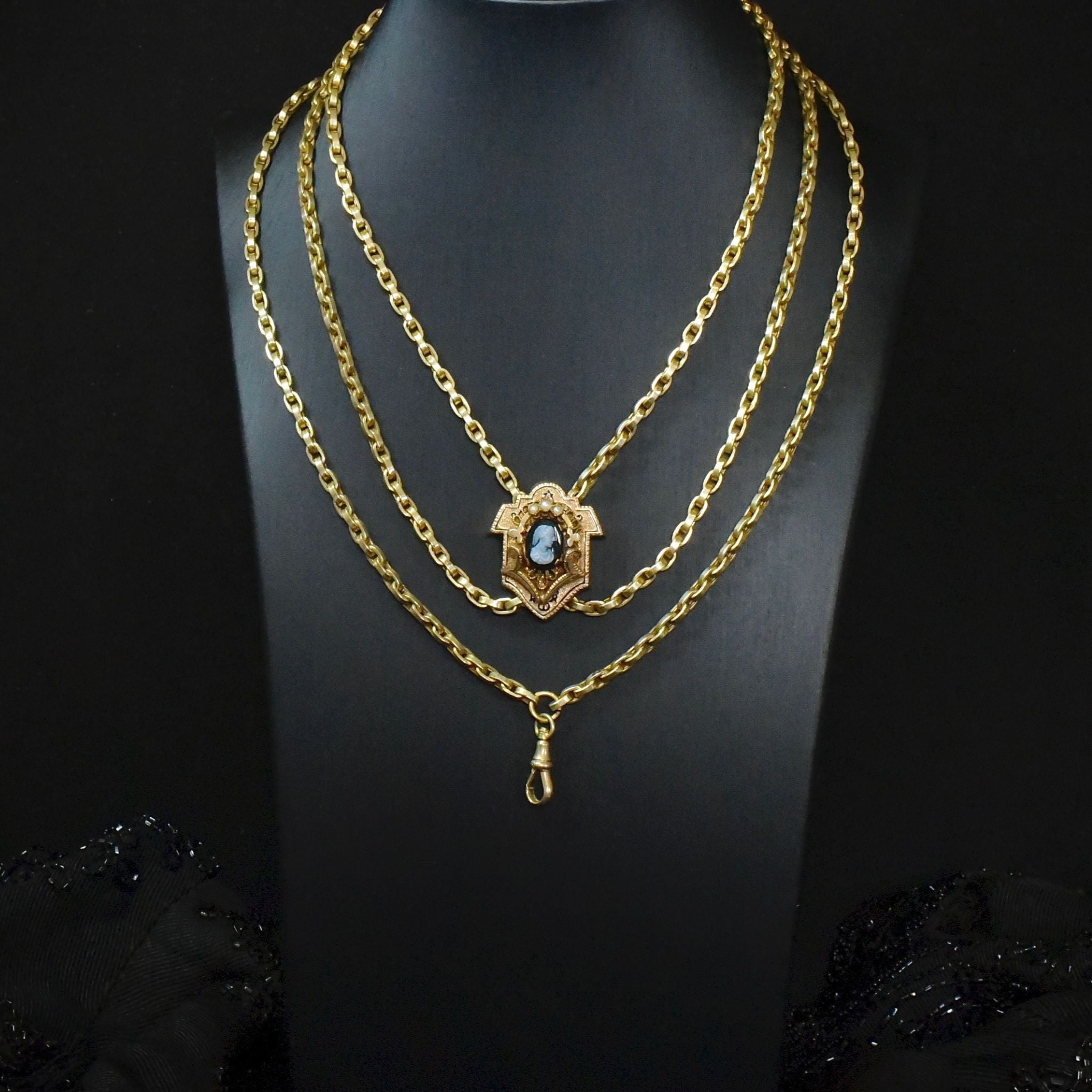 Antique Victorian/Early Edwardian *Rolled Gold* Cameo Taille D’épargne Slide Chain