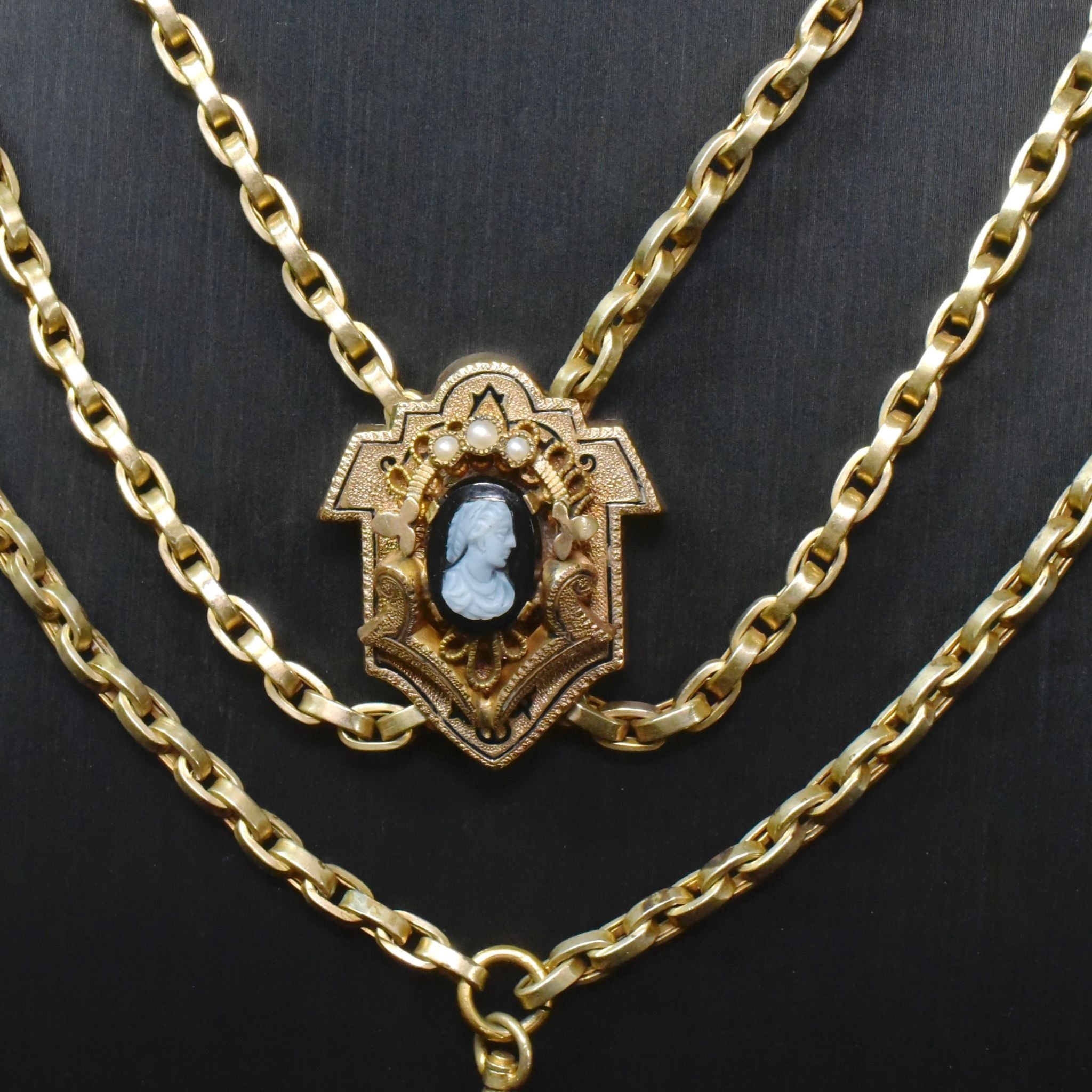 Antique Victorian/Early Edwardian *Rolled Gold* Cameo Taille D’épargne Slide Chain
