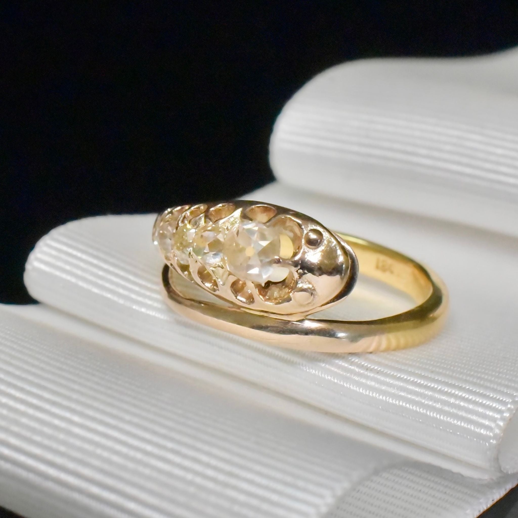 Antique Victorian Era 18ct Yellow Gold Old Mine-Cut ‘Serpent’ Ring Circa 1890-1900