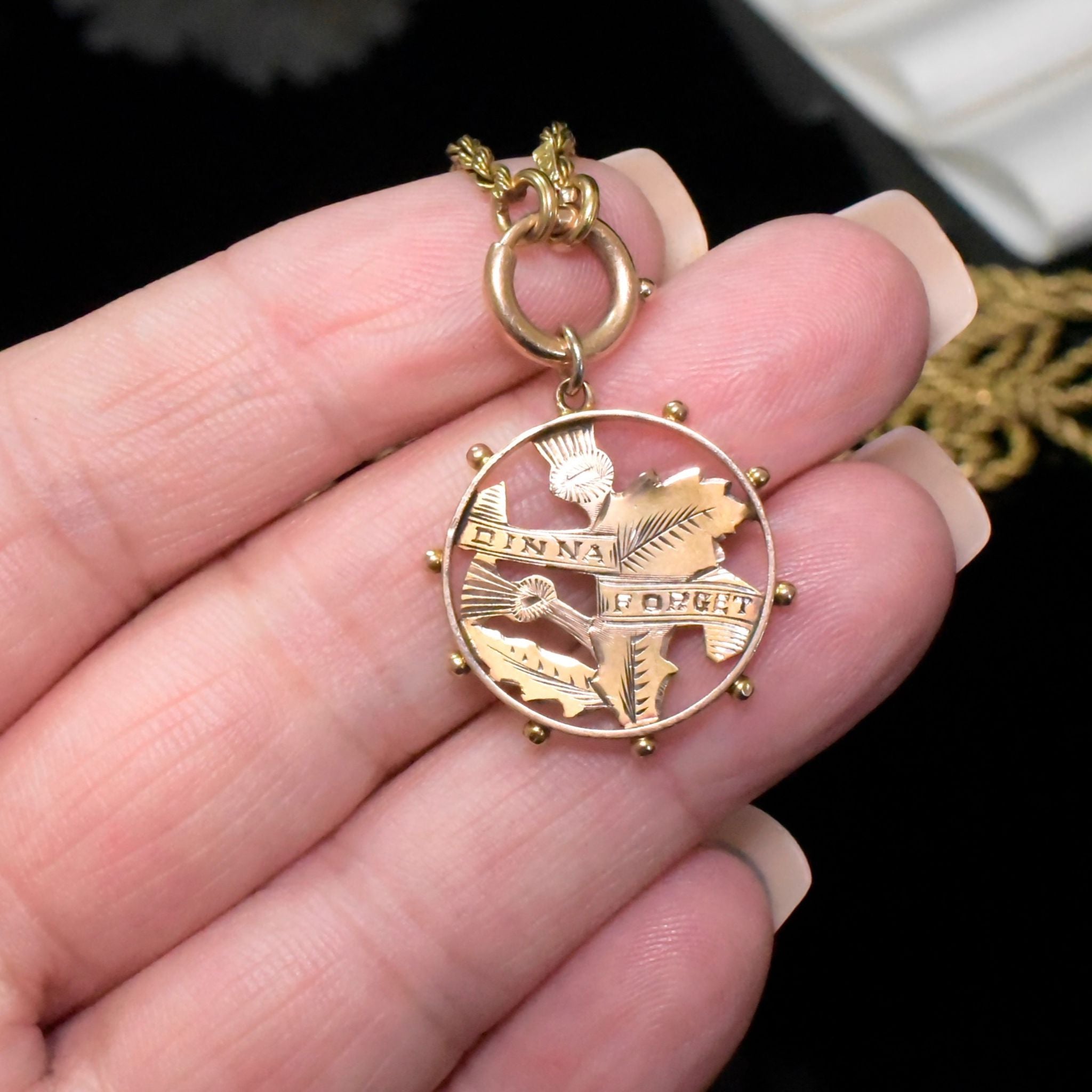 Antique Australian 9ct Rose Gold ‘Dinna Forget’ Pendant Circa 1910