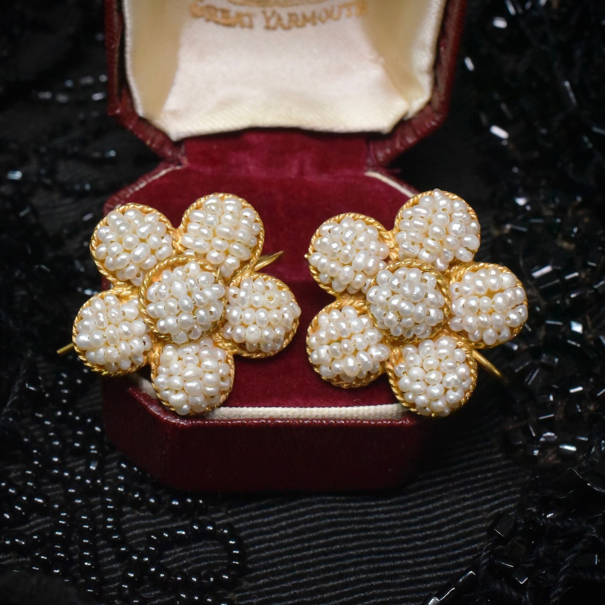 Superb 18ct Yellow Gold Seed Pearl ‘Daisy’ Earrings