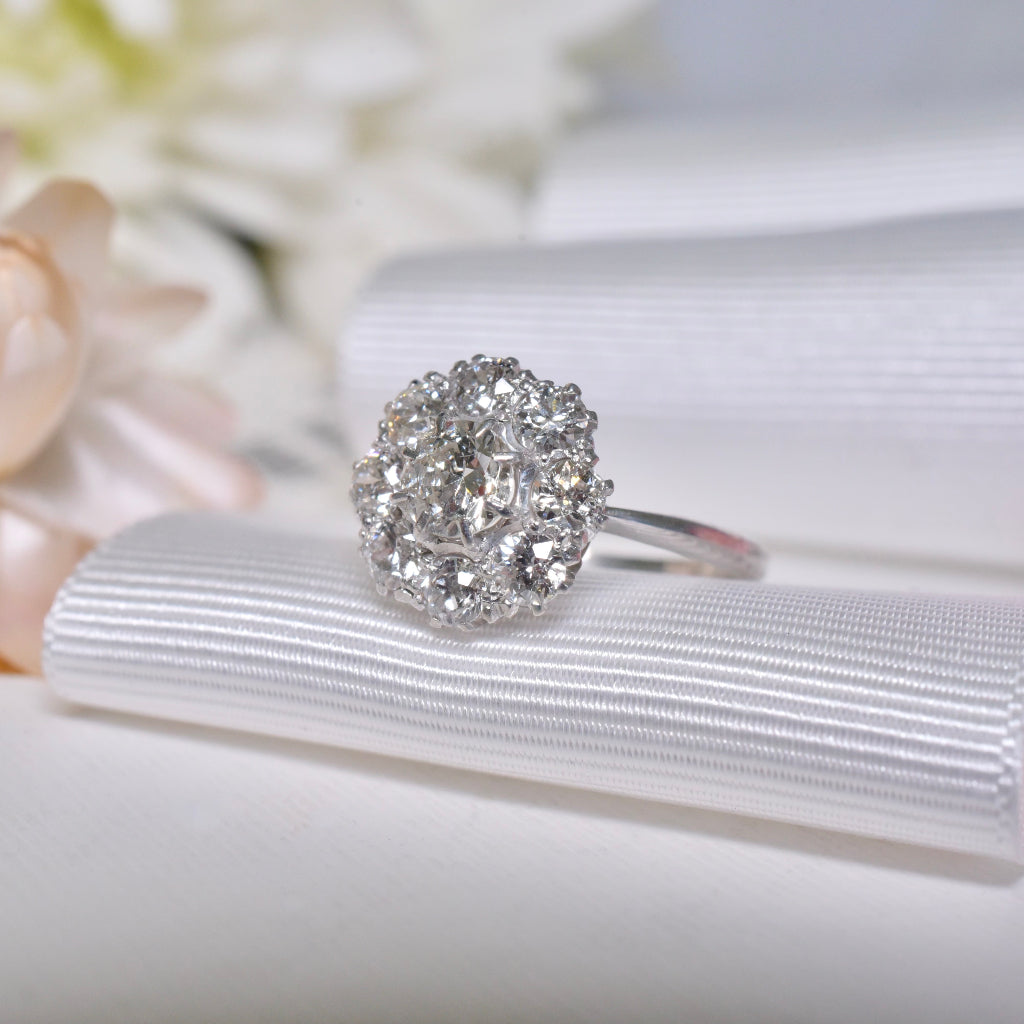 Superb Antique Art Deco Platinum And 18ct White Gold Diamond Daisy Cluster - 1.00ct
