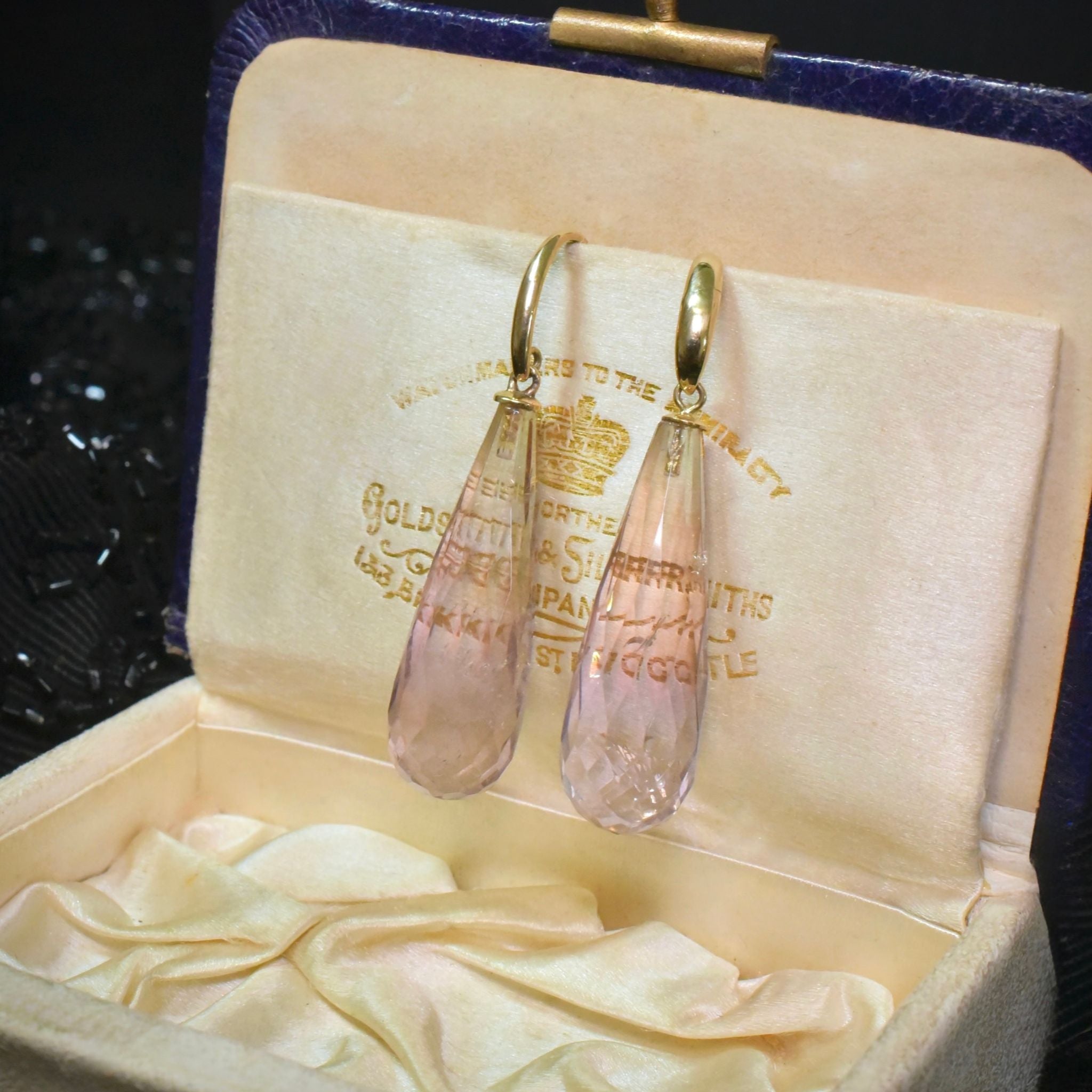 Stunning 9ct Yellow Gold And Ametrine Torpedo Drop Earrings