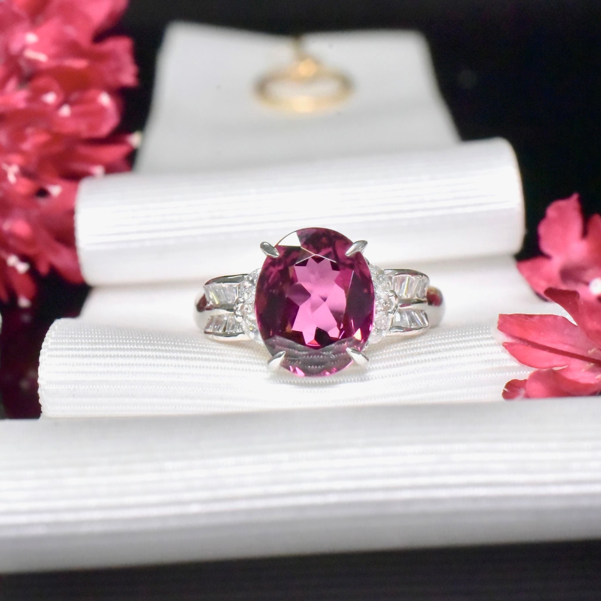 Superb Solid Platinum Rhodolite Garnet (4.40ct) And Diamond (0.46ct) Ring