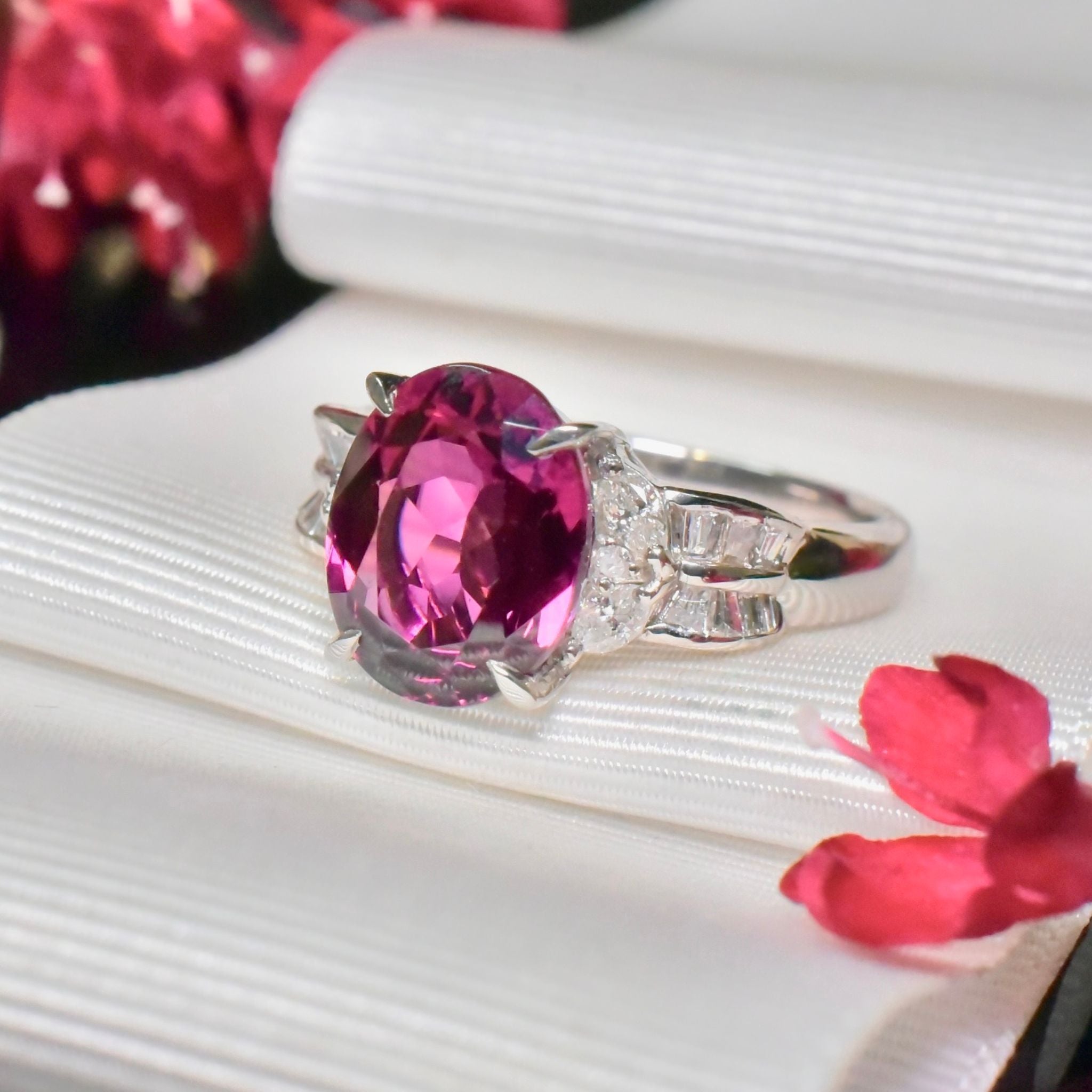 Superb Solid Platinum Rhodolite Garnet (4.40ct) And Diamond (0.46ct) Ring