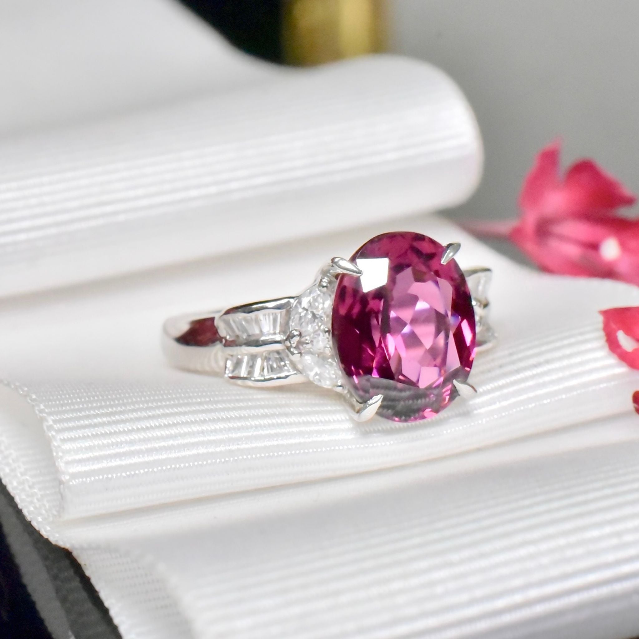 Superb Solid Platinum Rhodolite Garnet (4.40ct) And Diamond (0.46ct) Ring