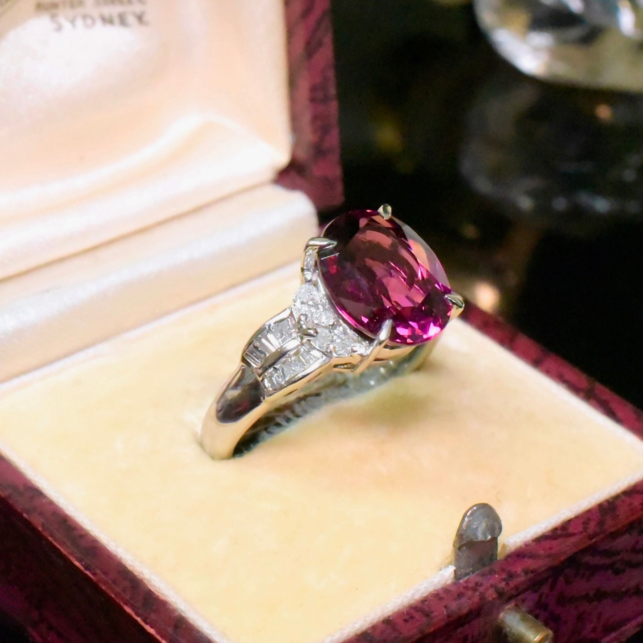 Superb Solid Platinum Rhodolite Garnet (4.40ct) And Diamond (0.46ct) Ring