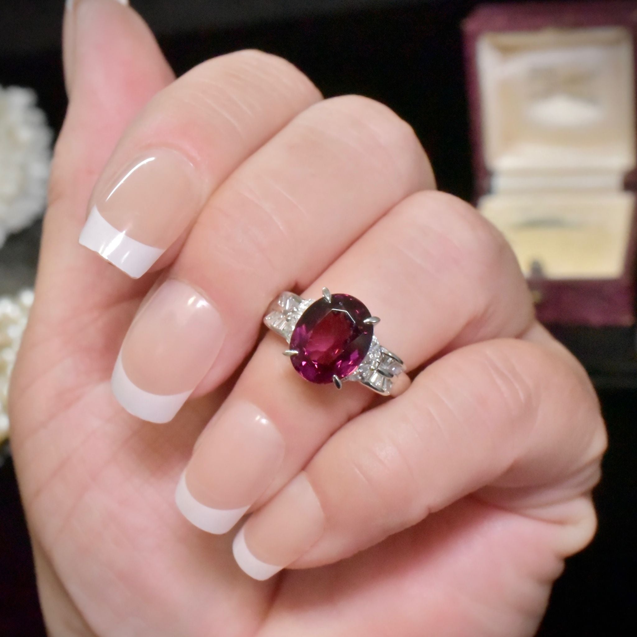 Superb Solid Platinum Rhodolite Garnet (4.40ct) And Diamond (0.46ct) Ring