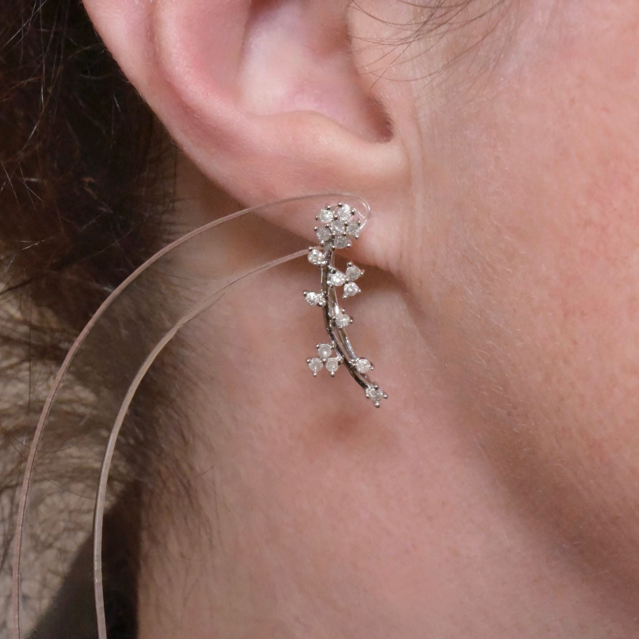 Darling 9ct White Gold And Diamond Floral Sprig Earrings