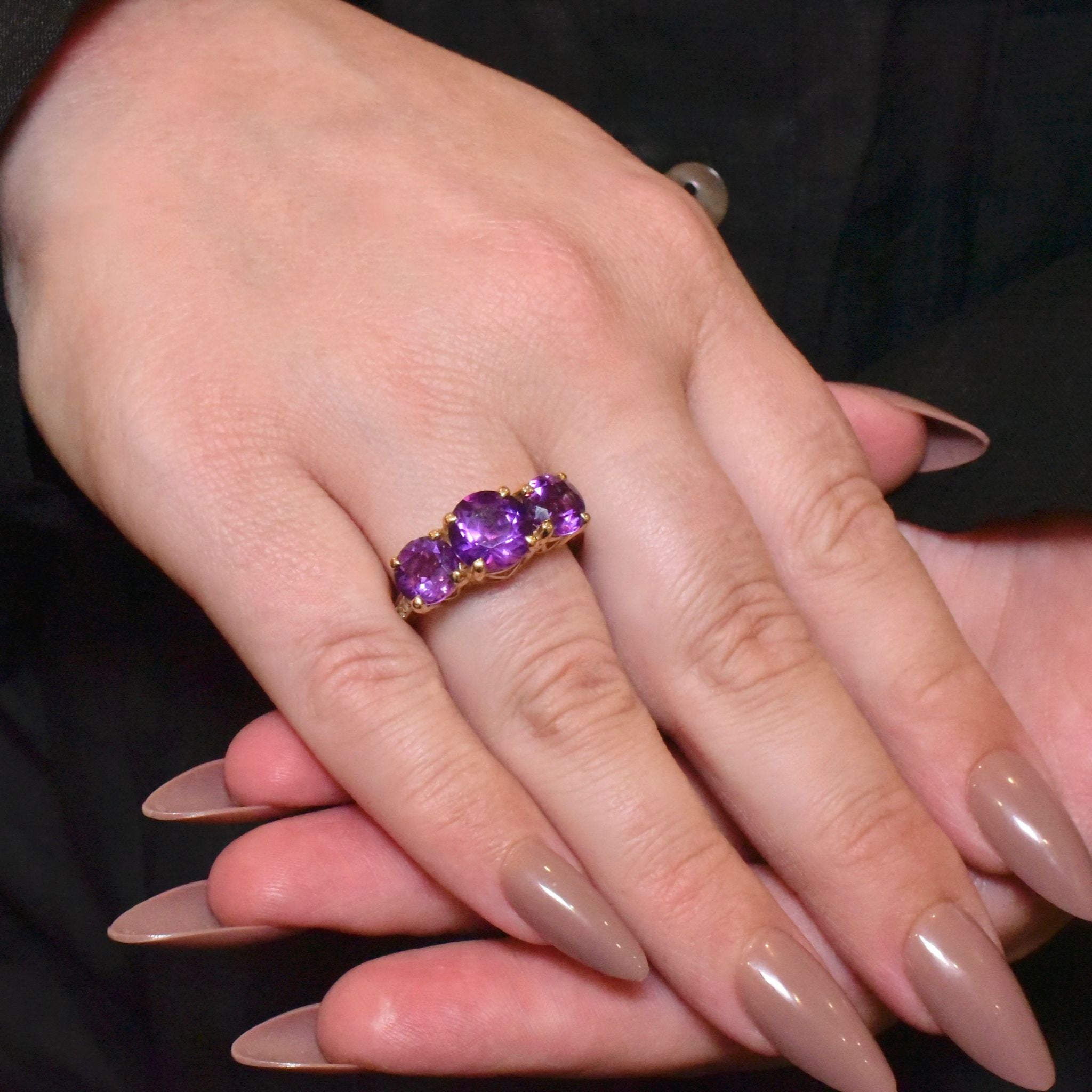 Outstanding Modern 9ct Yellow Gold Amethyst And Diamond Ring