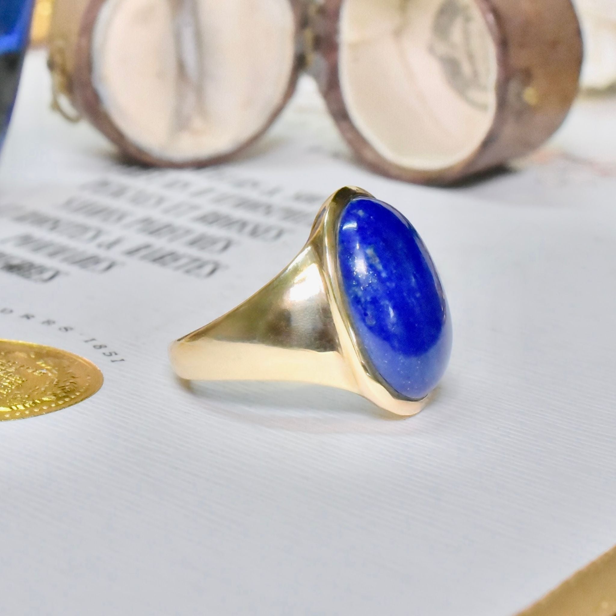 Charming 9ct Yellow Gold Lapis Lazuli Ring - Birmingham 2008