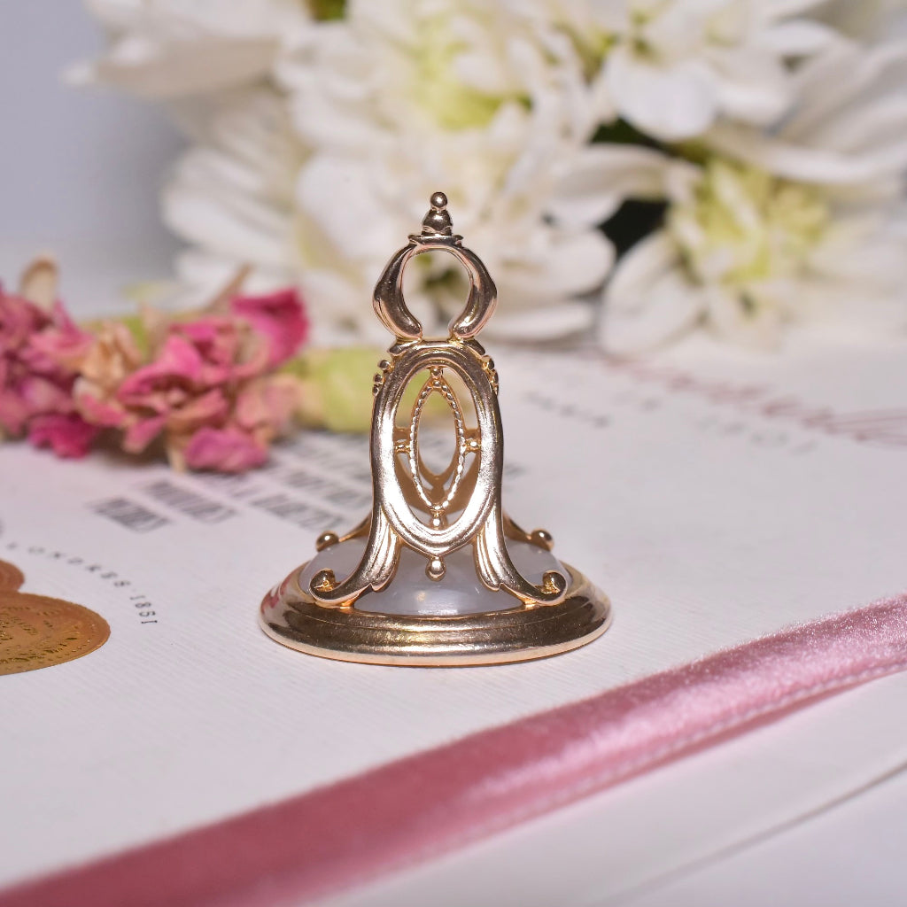 Antique Georgian 12ct Gold And Chalcedony Intaglio Fob Seal - Circa 1820-1830’s