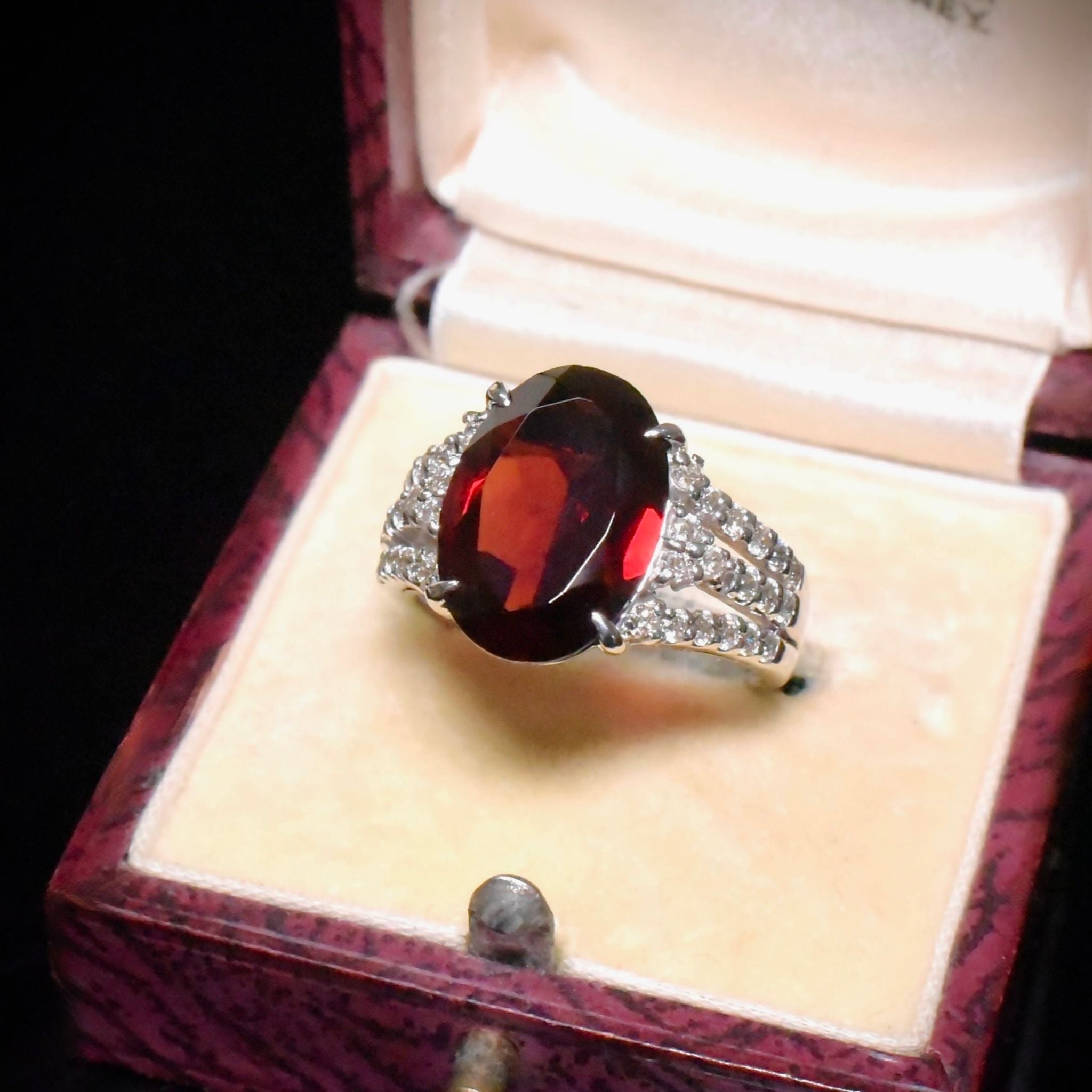 Contemporary 18ct White Gold Almadine Garnet (5.95ct) And Diamond (0.60ct) Ring Included In Purchase Valuation For $7,916 AUD