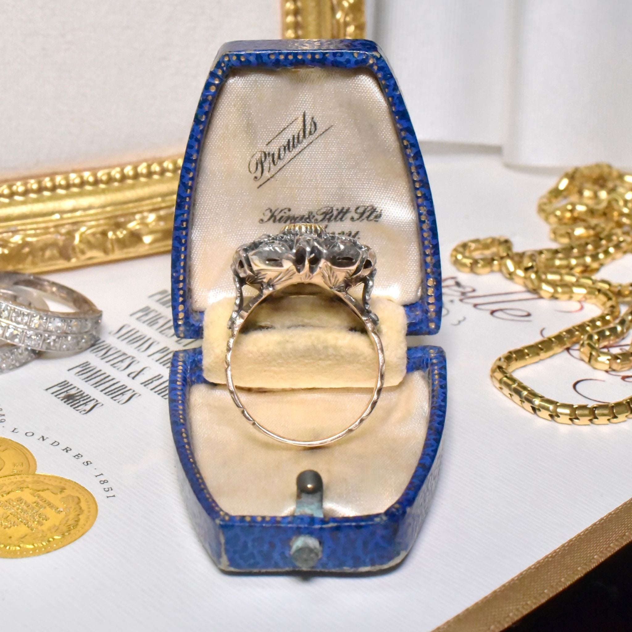 Amazing Italian Mid 20th Century Antique Revival 10ct Yellow Gold Sapphire And Diamond Ring