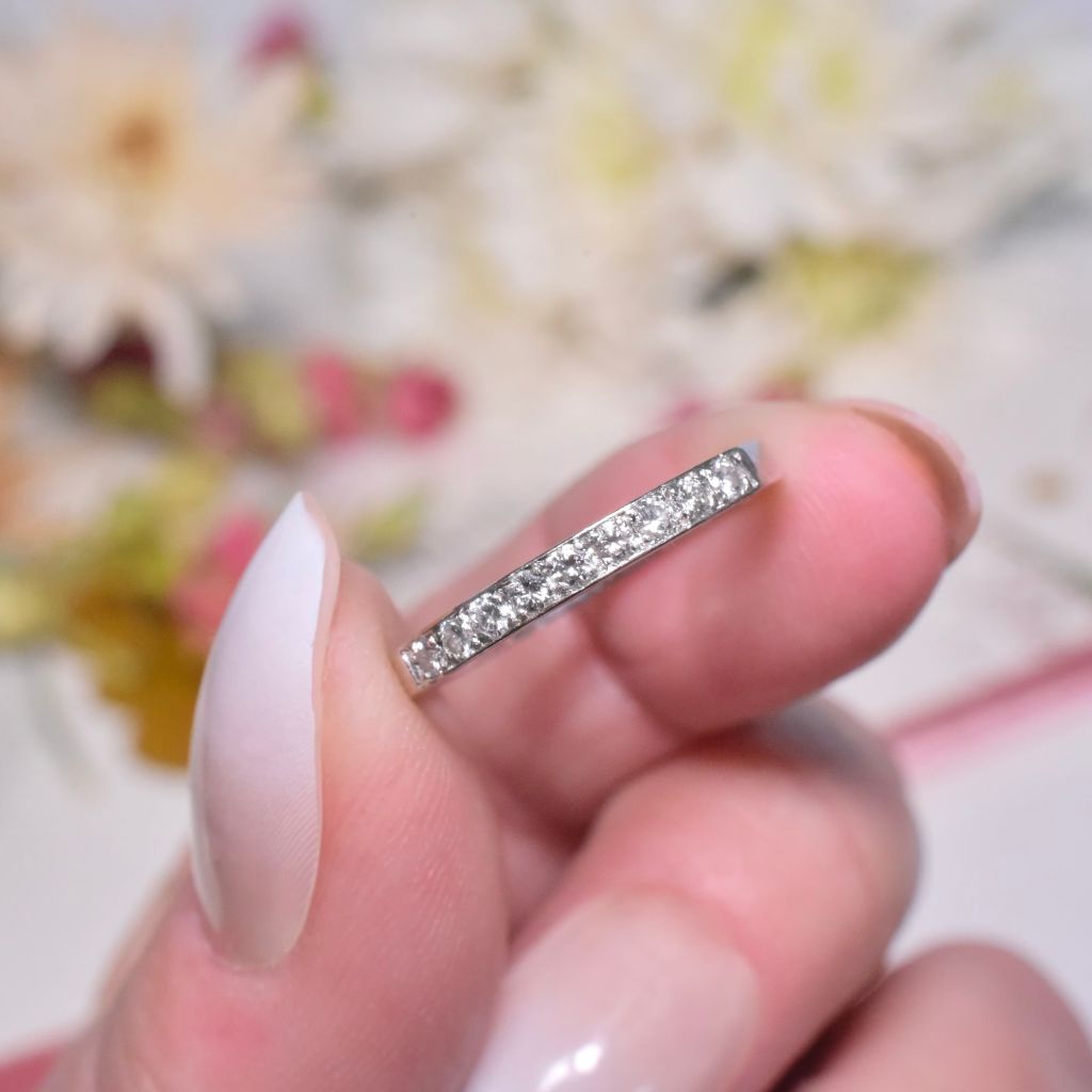 Vintage 18ct White Gold And Diamond Eternity Style Half Hoop Ring - London 1981