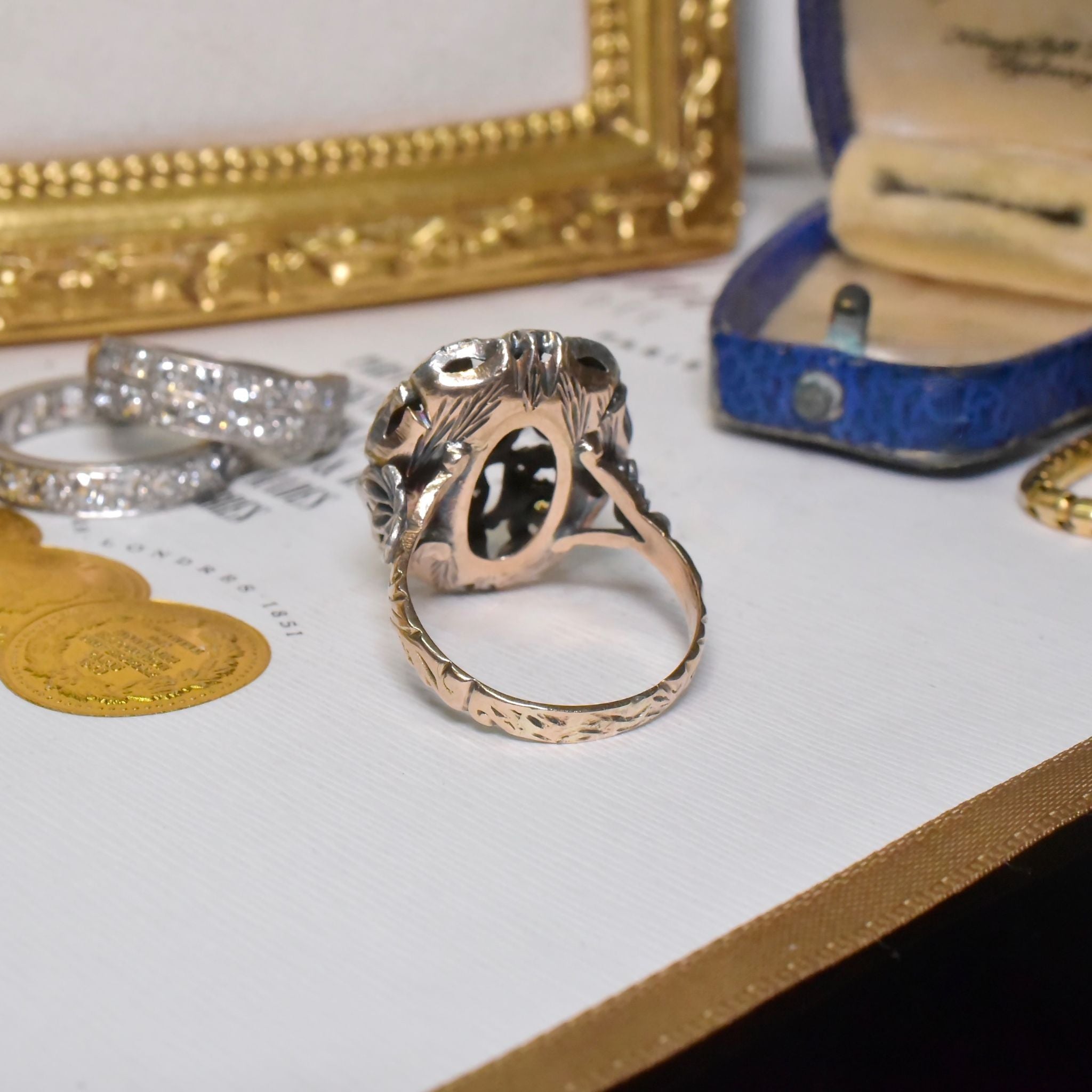 Amazing Italian Mid 20th Century Antique Revival 10ct Yellow Gold Sapphire And Diamond Ring