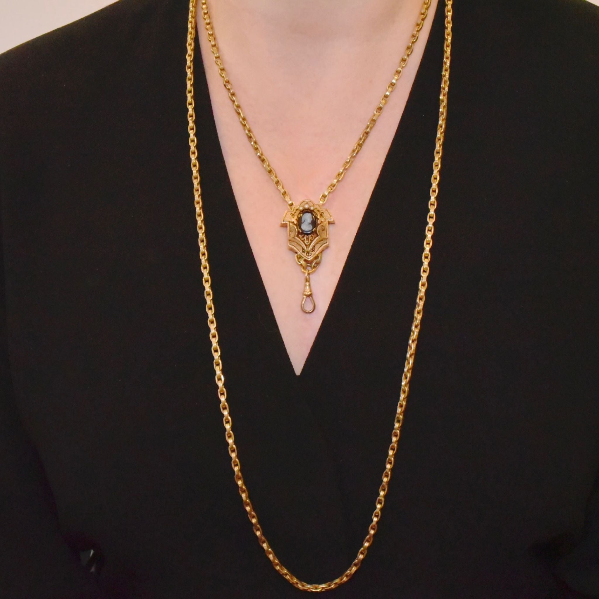 Antique Victorian/Early Edwardian *Rolled Gold* Cameo Taille D’épargne Slide Chain