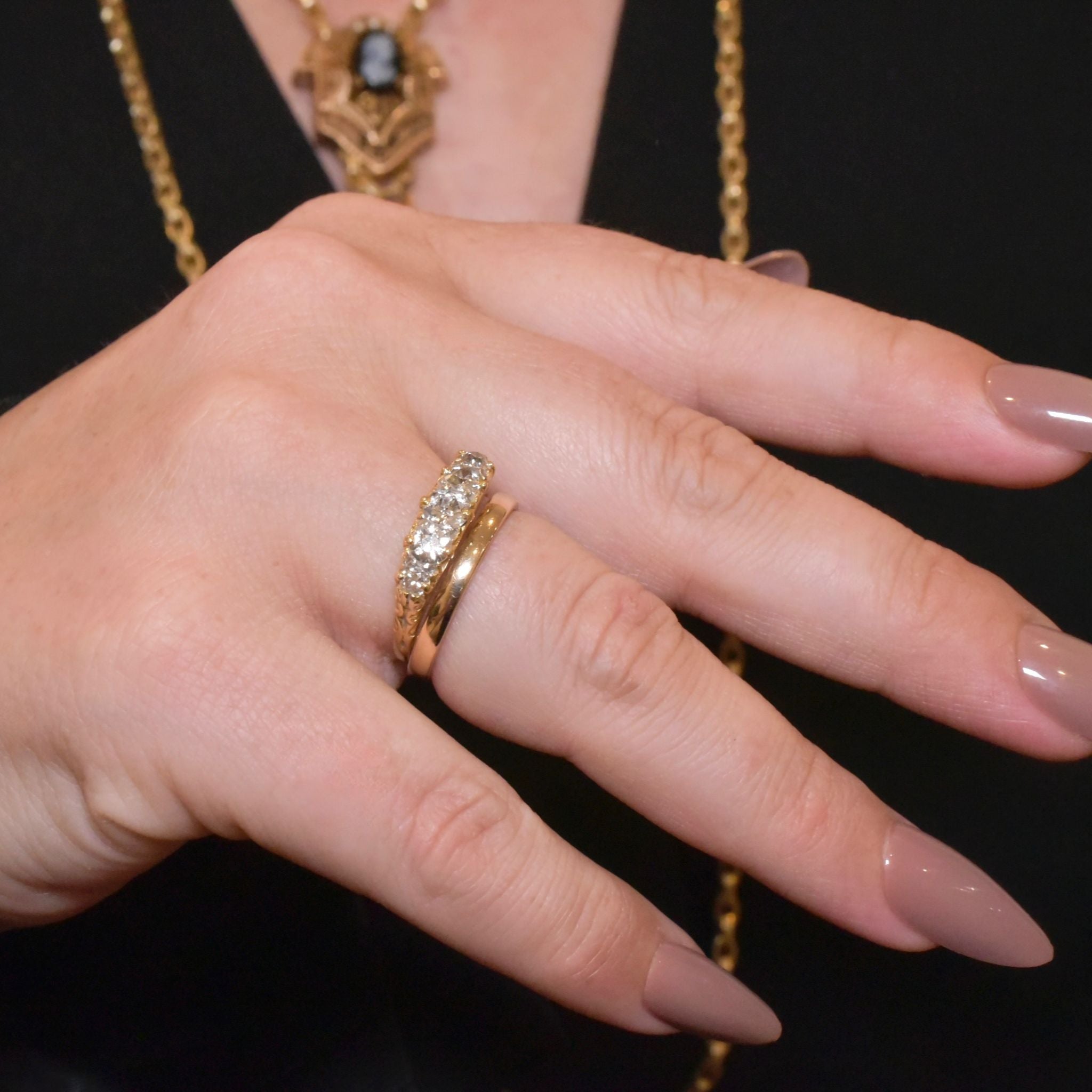 Stunning Antique Edwardian 18ct Yellow Gold Five Stone Half Hoop Diamond Ring Circa 1910