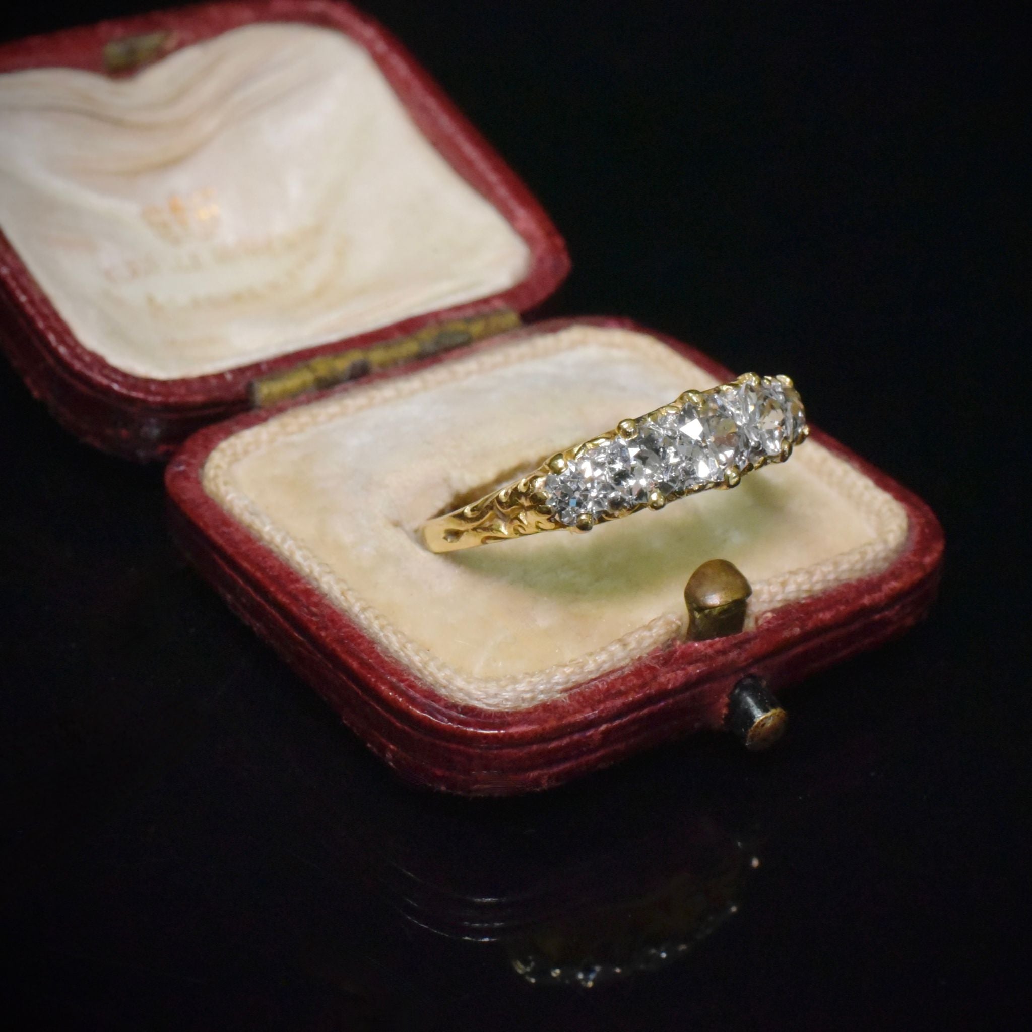 Stunning Antique Edwardian 18ct Yellow Gold Five Stone Half Hoop Diamond Ring Circa 1910