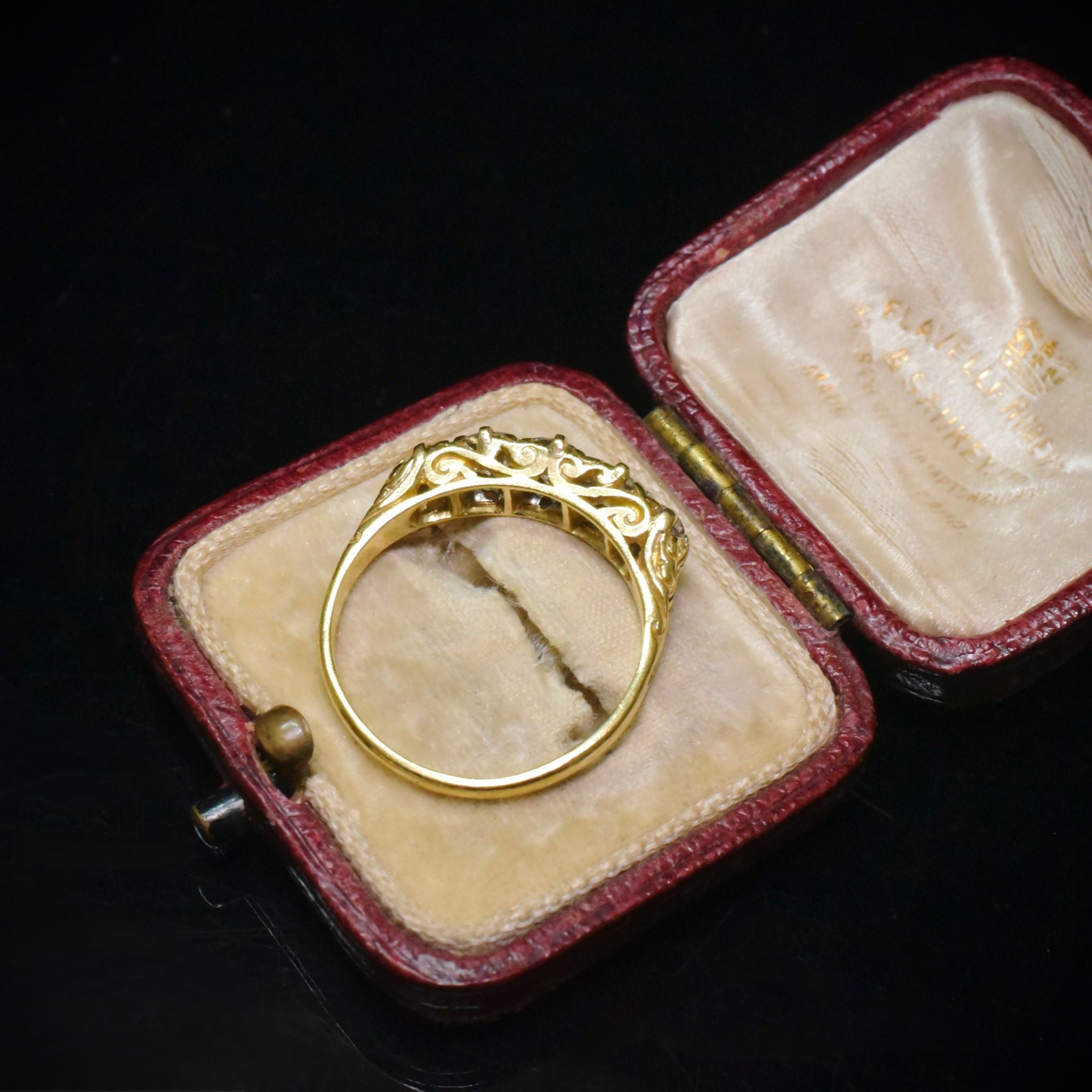 Stunning Antique Edwardian 18ct Yellow Gold Five Stone Half Hoop Diamond Ring Circa 1910