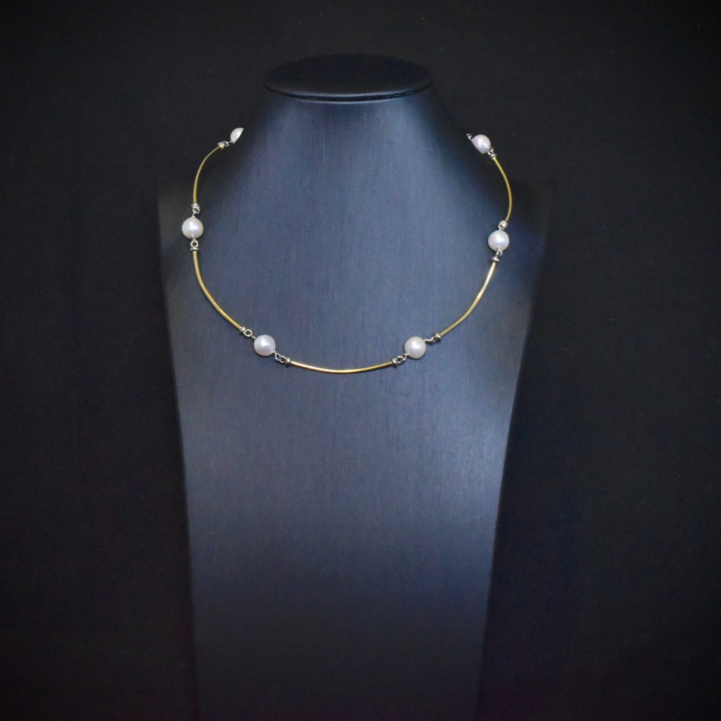 Vintage Estate 18ct Yellow Gold And Semi-Baroque Freshwater Pearl Necklace - 43cm