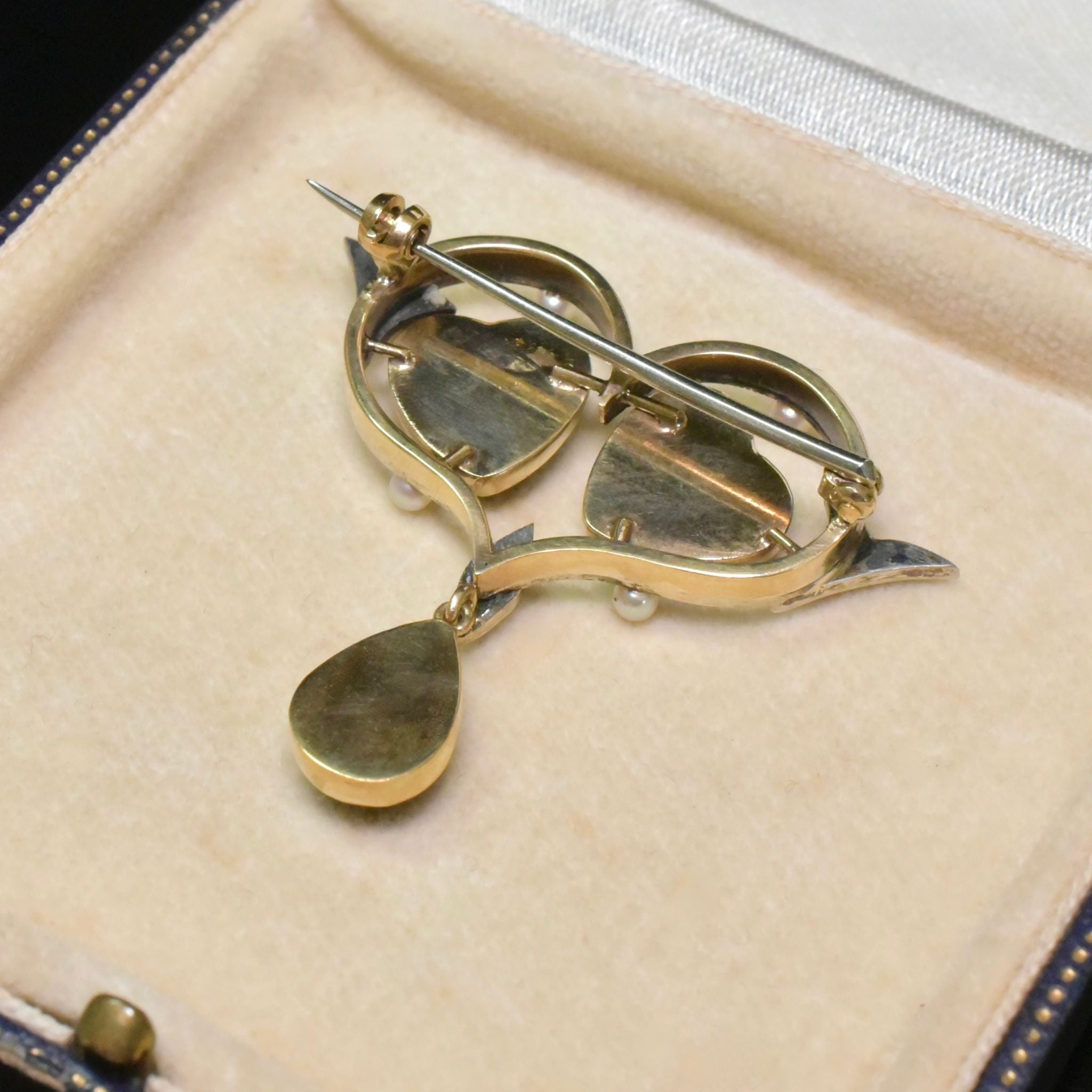 Superb Antique 9ct Yellow Gold Almandine Garnet, Diamond & Pearl ‘Heart’ Brooch