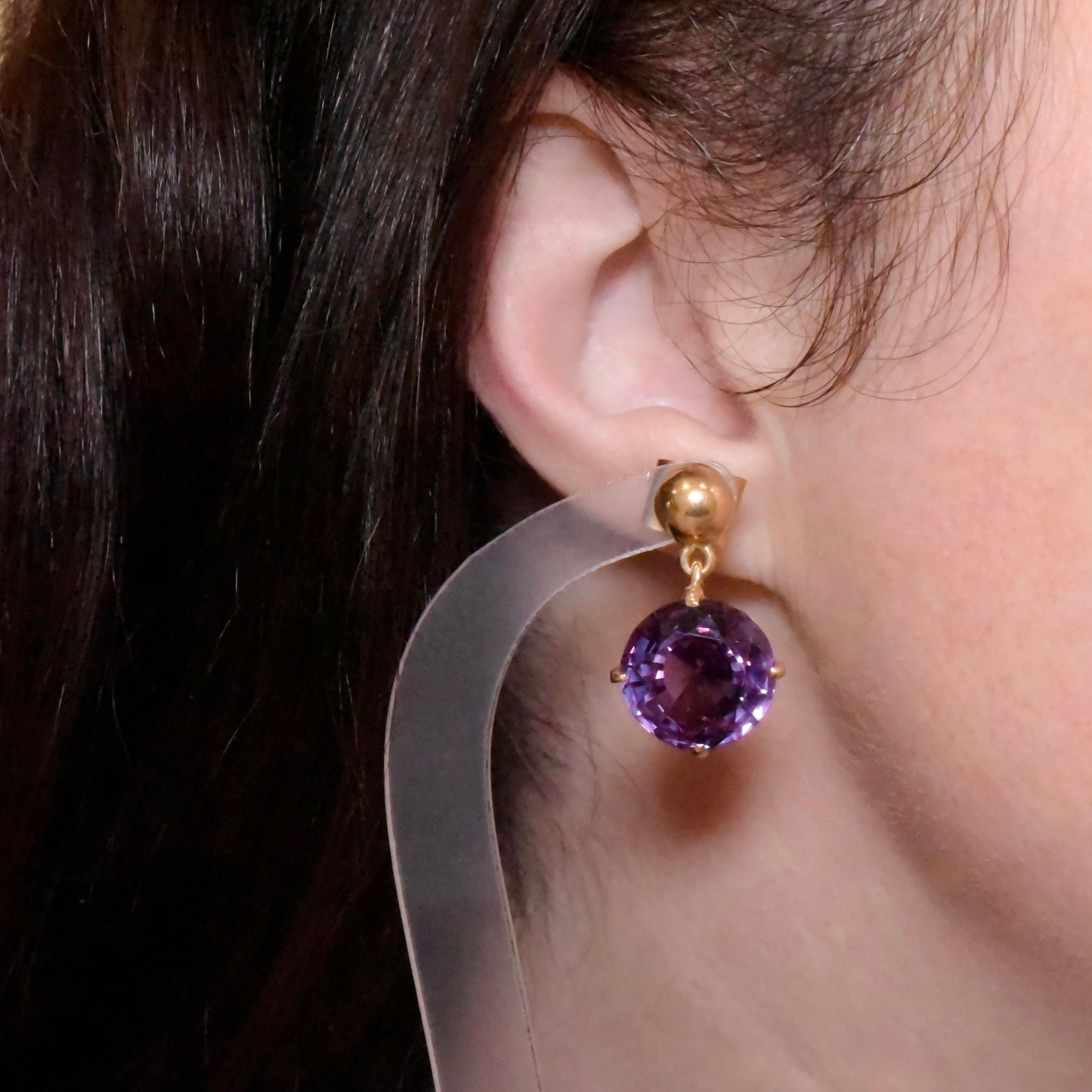 Glorious Vintage Retro 18ct Yellow Gold Synthetic Colour Change Sapphire Earrings Circa 1940-50’s