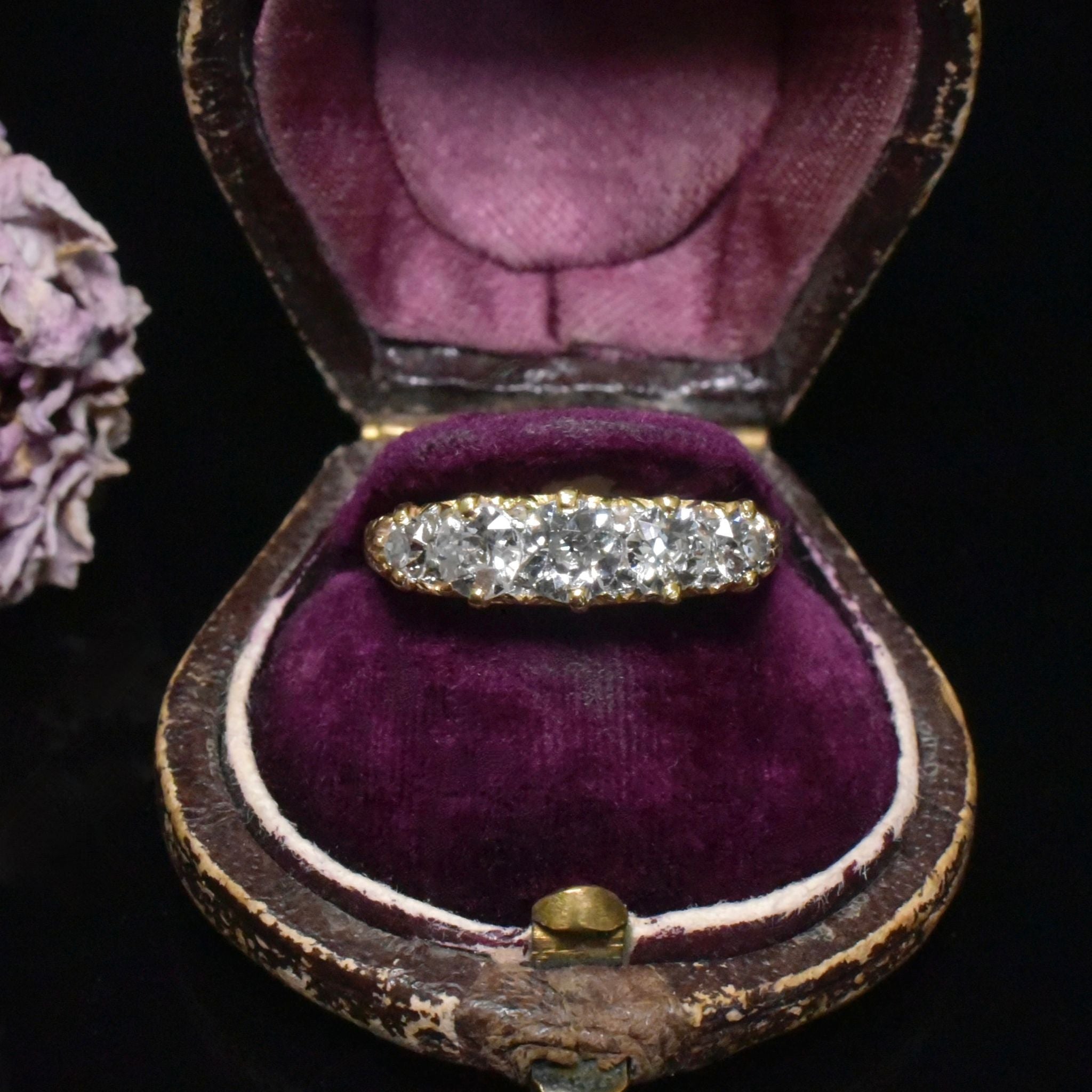 Stunning Antique Edwardian 18ct Yellow Gold Five Stone Half Hoop Diamond Ring Circa 1910