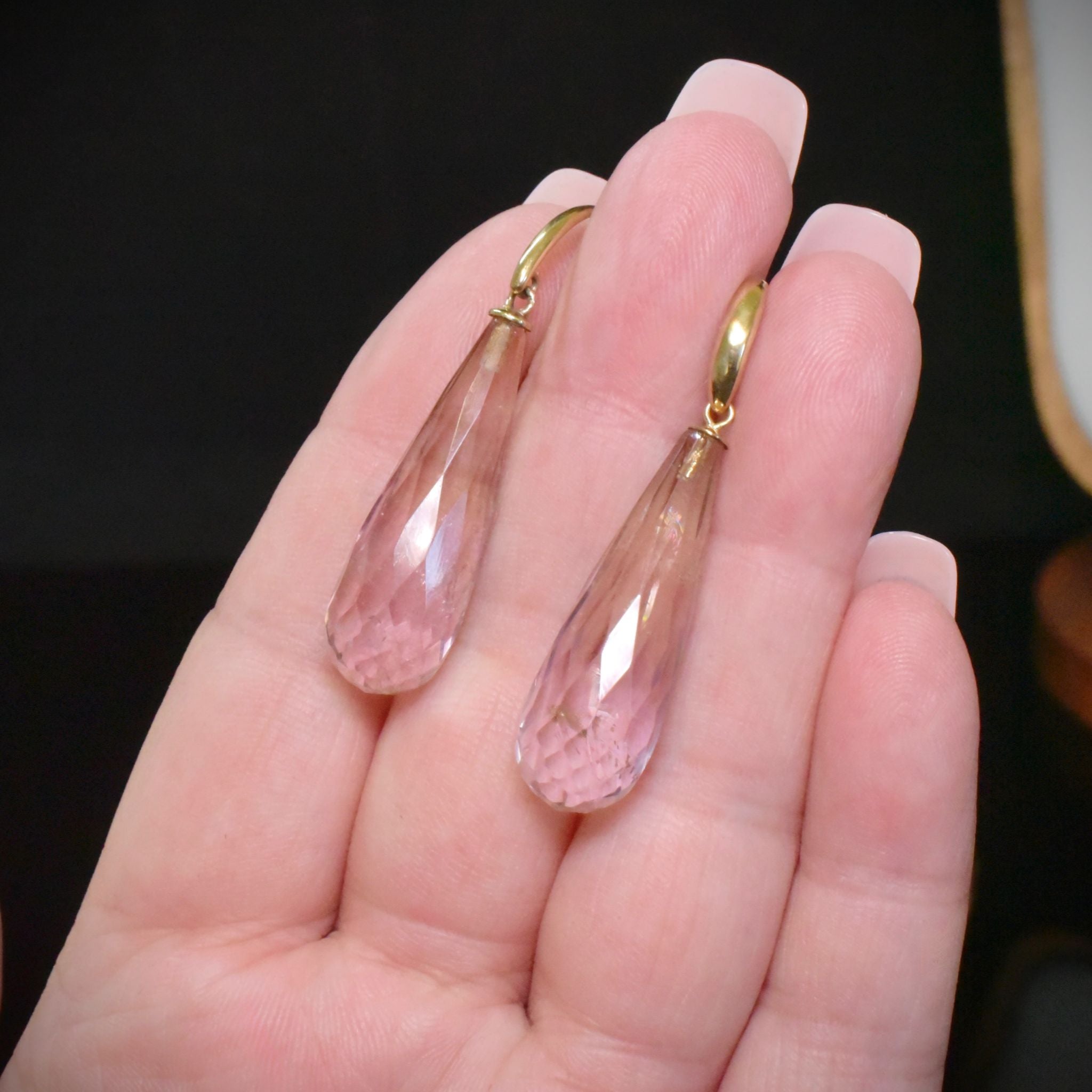 Stunning 9ct Yellow Gold And Ametrine Torpedo Drop Earrings