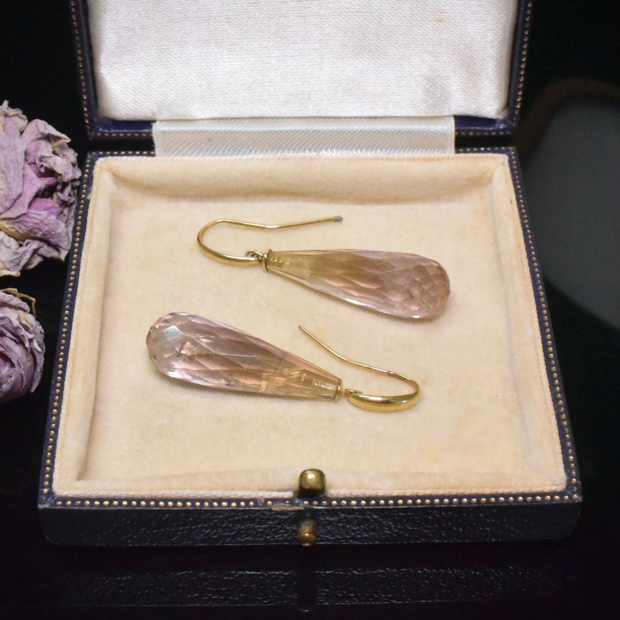 Stunning 9ct Yellow Gold And Ametrine Torpedo Drop Earrings