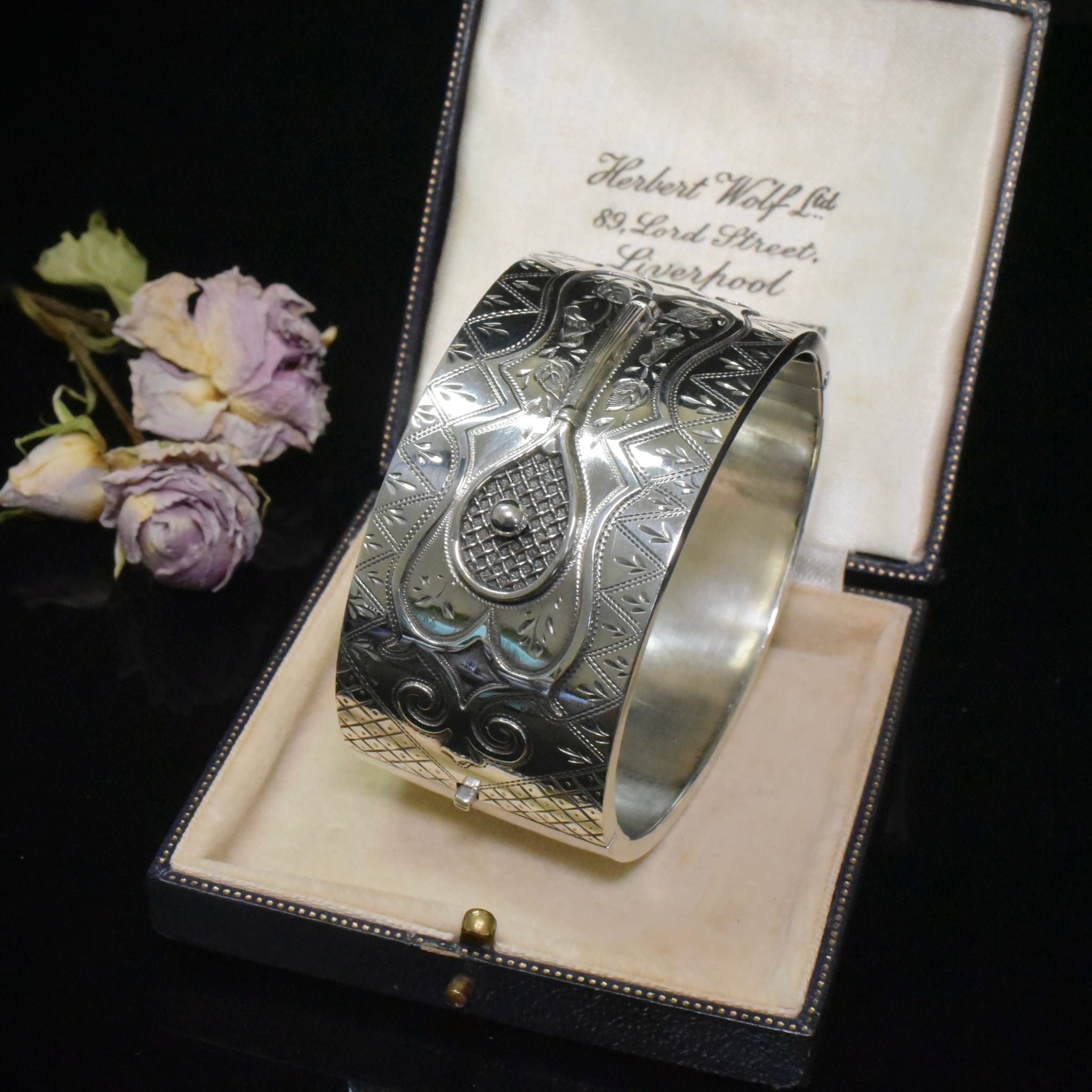 Antique Victorian Sterling Silver ‘Tennis’ Bangle - Birmingham 1884