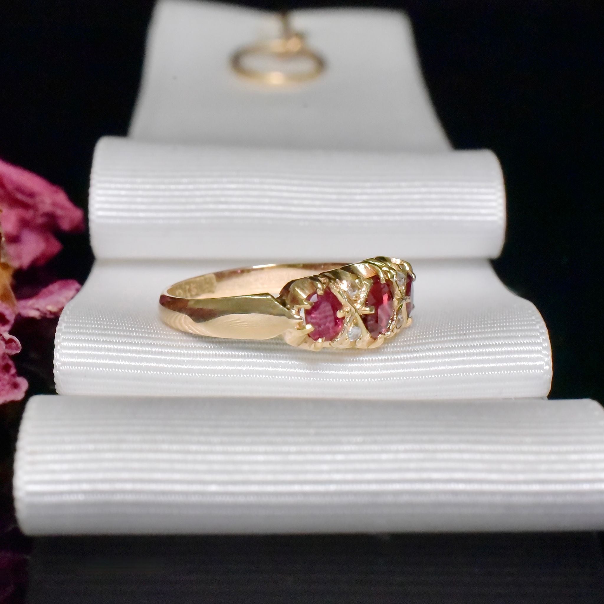 Antique Australian 15ct Yellow Gold Garnet And Ruby And Rose-Cut Diamond Ring
