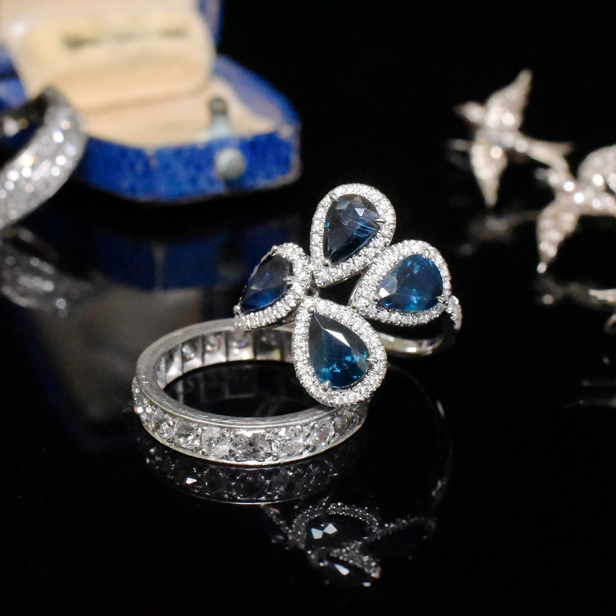 Stunning 14ct White Gold Sapphire (3.35ct) And Diamond (0.34ct) Ring