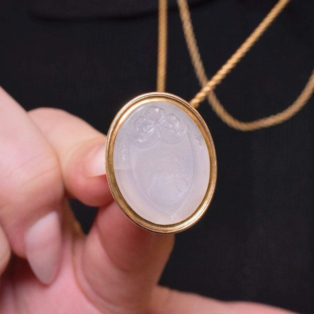Antique Georgian 12ct Gold And Chalcedony Intaglio Fob Seal - Circa 1820-1830’s